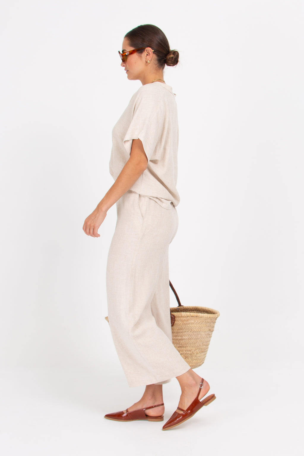 David natural linen trousers