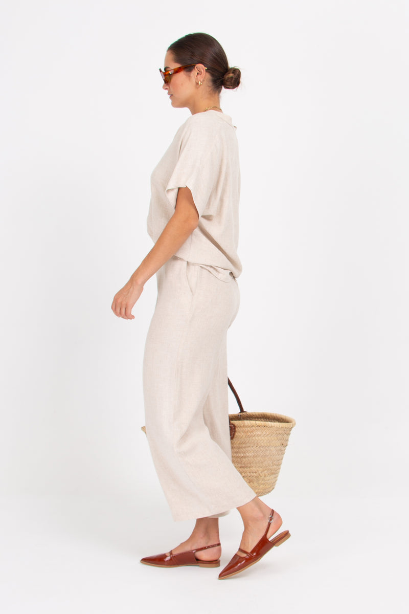 David natural linen trousers