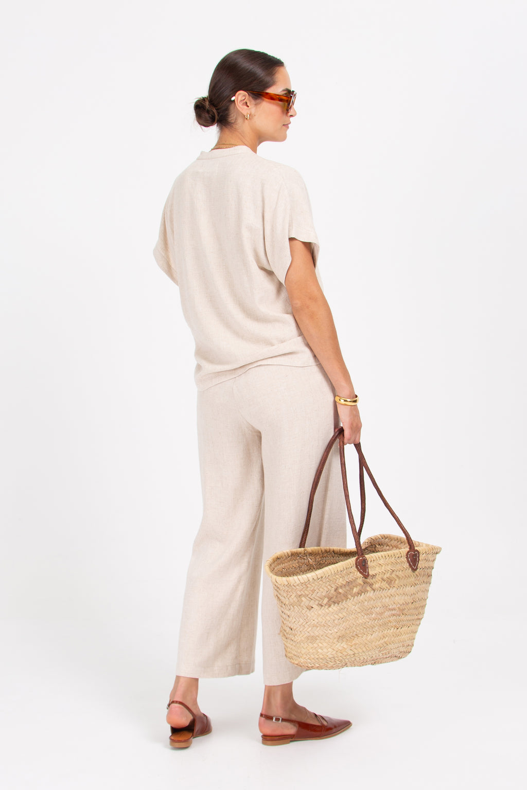 David natural linen trousers