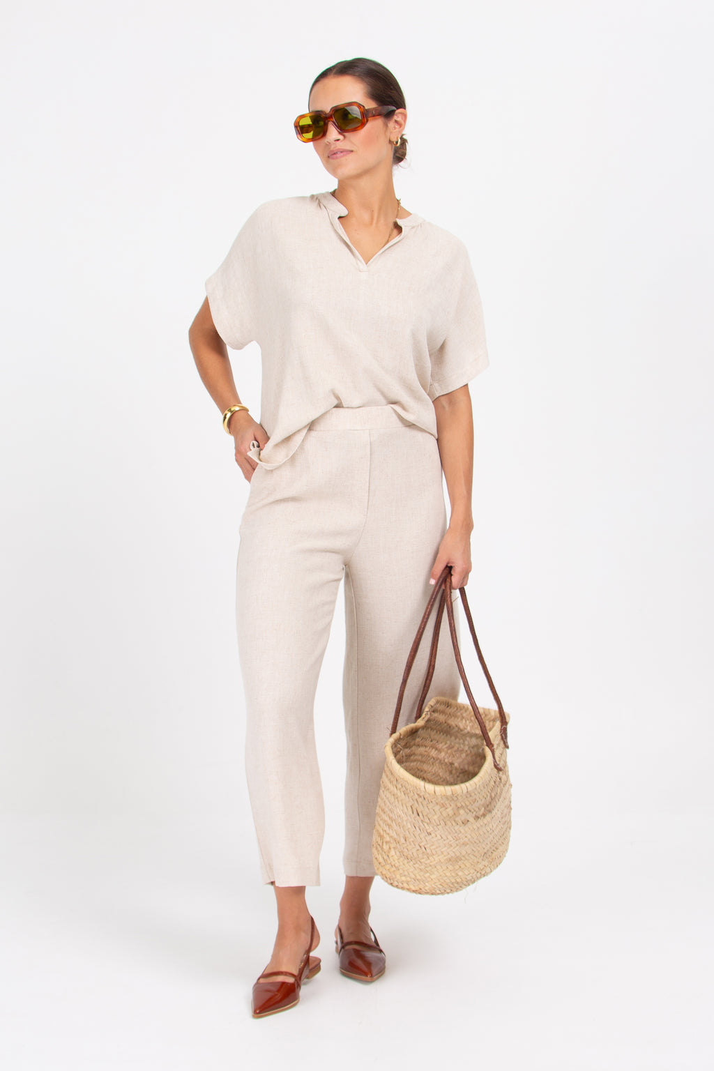 David natural linen trousers