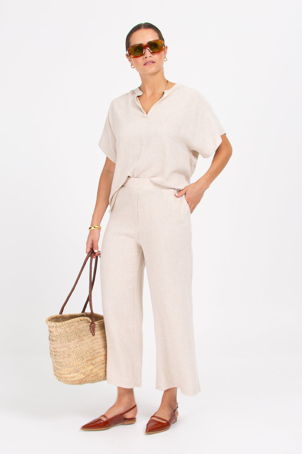 David natural linen trousers