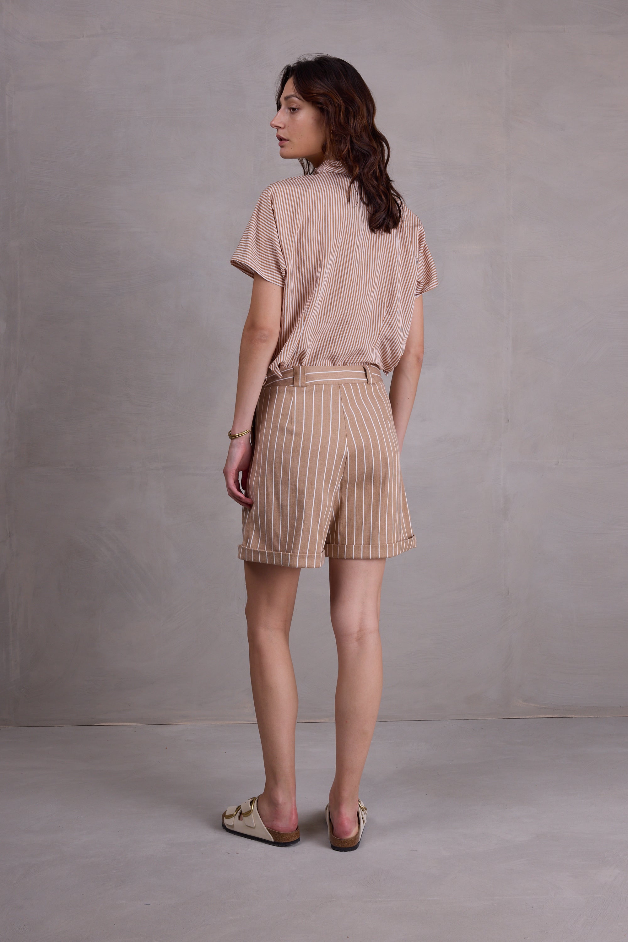 Filipa blouse in biscuit brown stripes