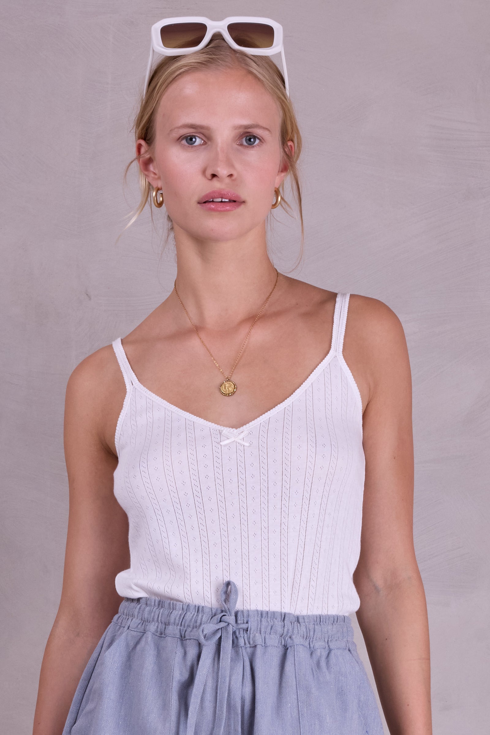 Fleur wit pointelle jersey topje