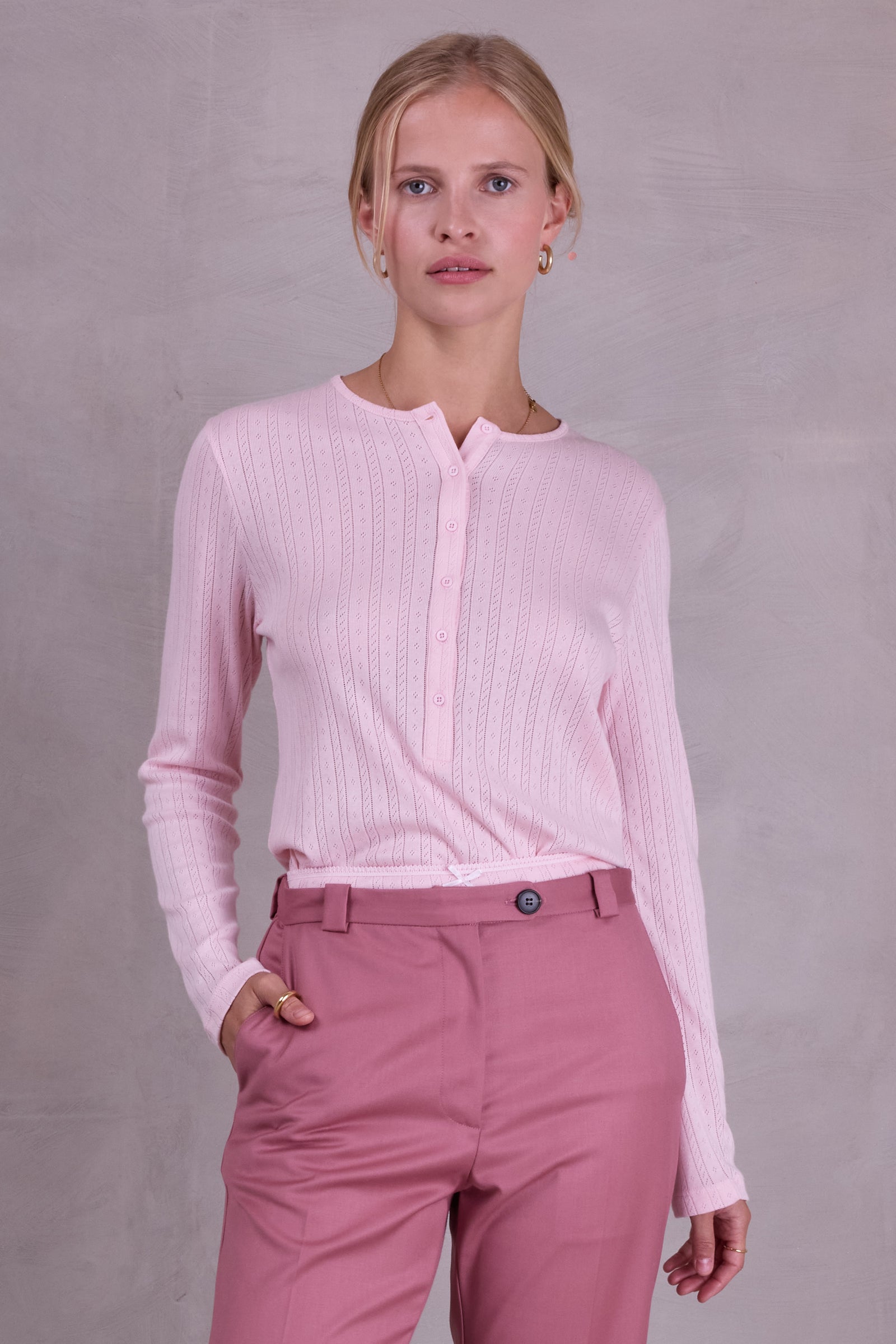 Frouke roze pointelle jersey T-shirt