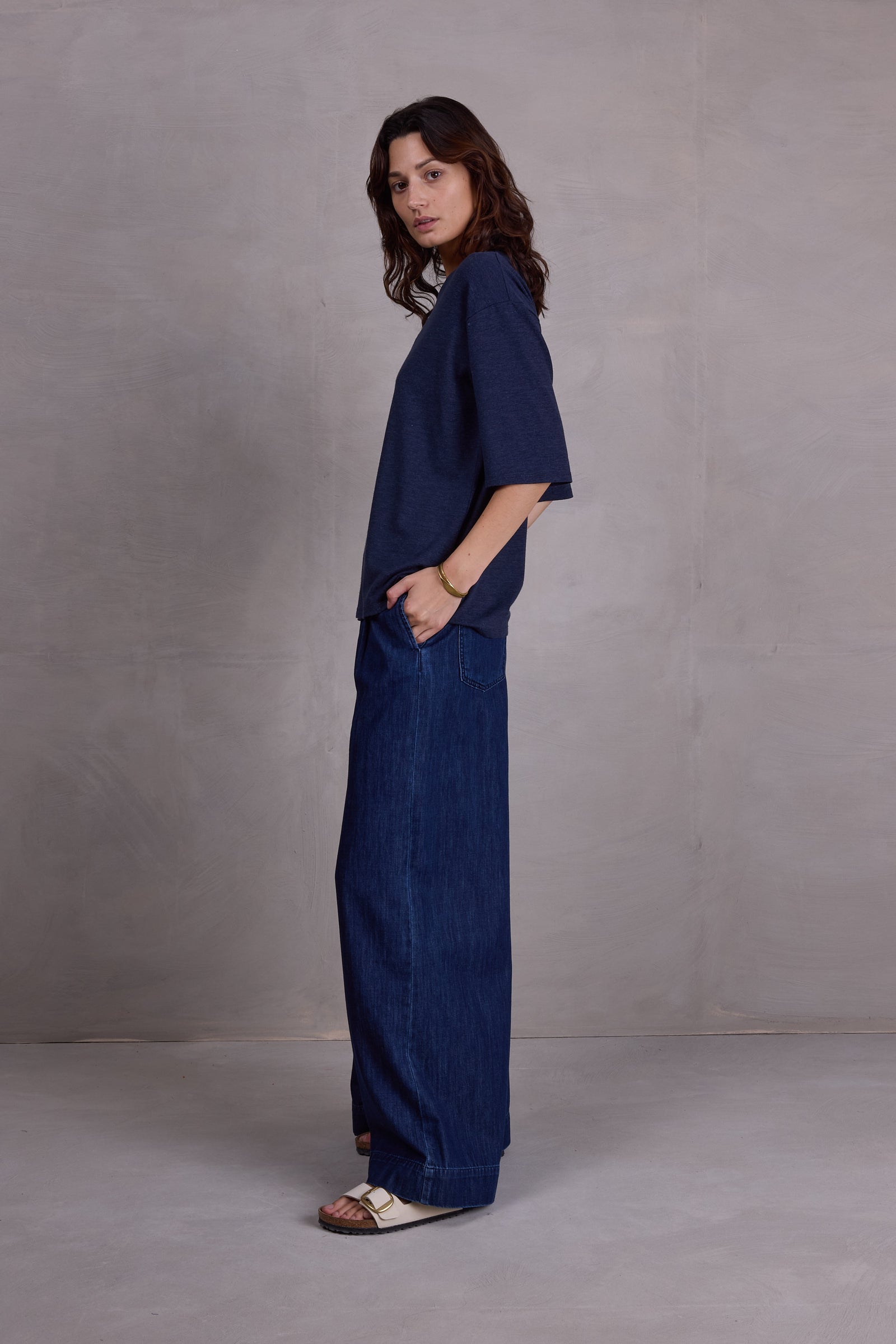 Fanny oversized night blue pointelle jersey T-shirt