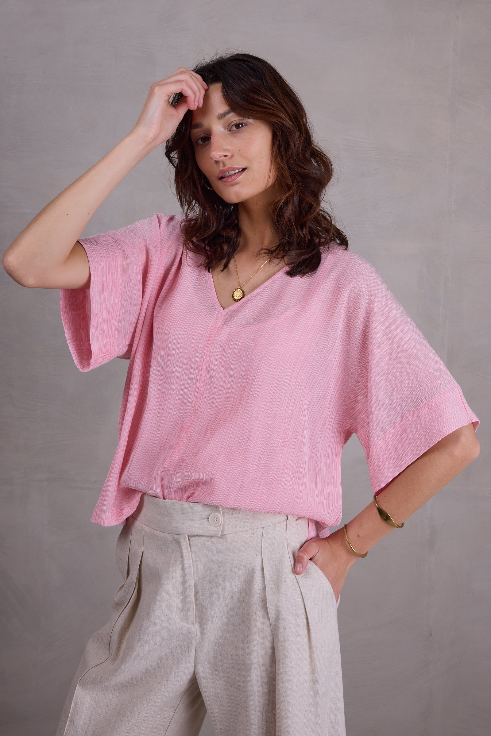 Faro flamingo pink pleated blouse