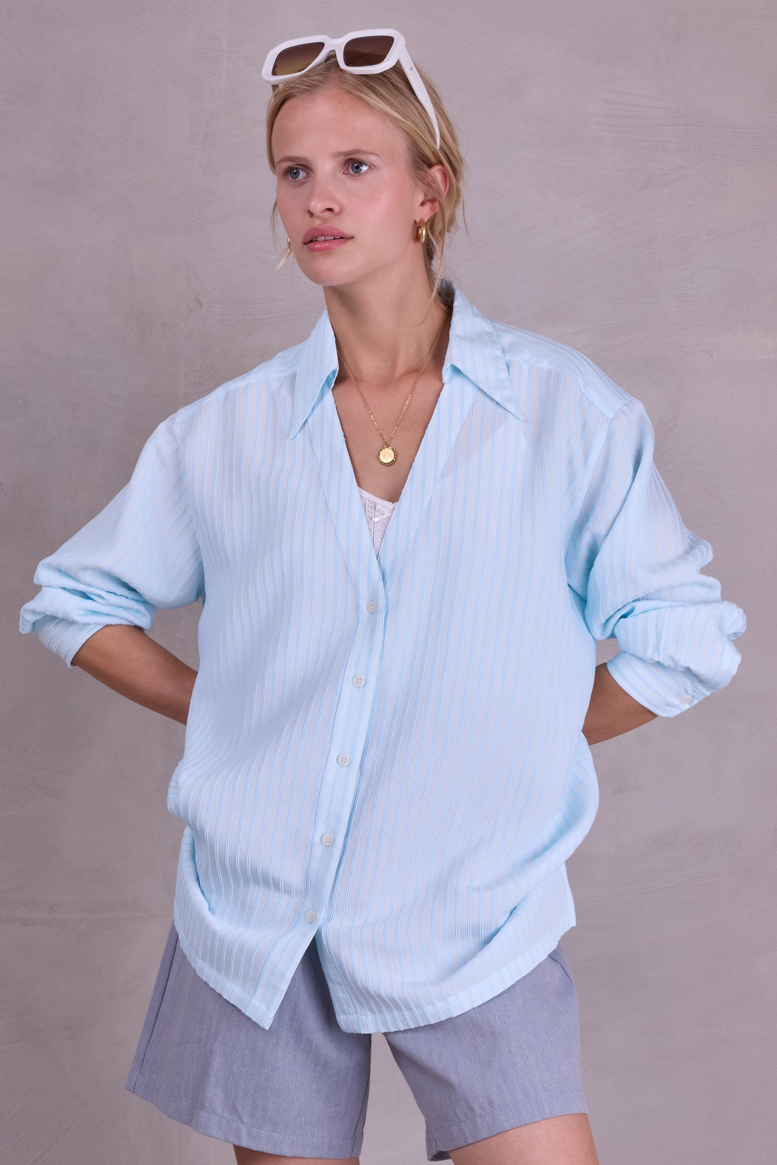 Felicia oversized light blue striped shirt