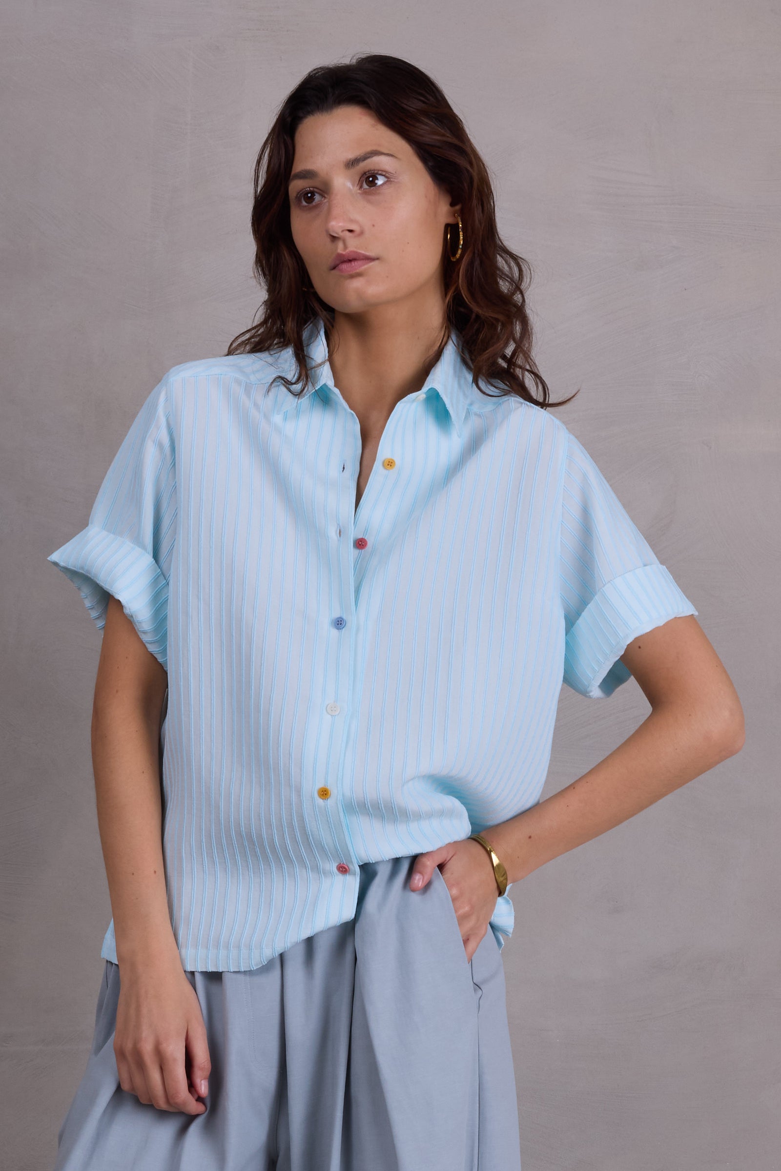 Falma lichtblauw gestreept hemd