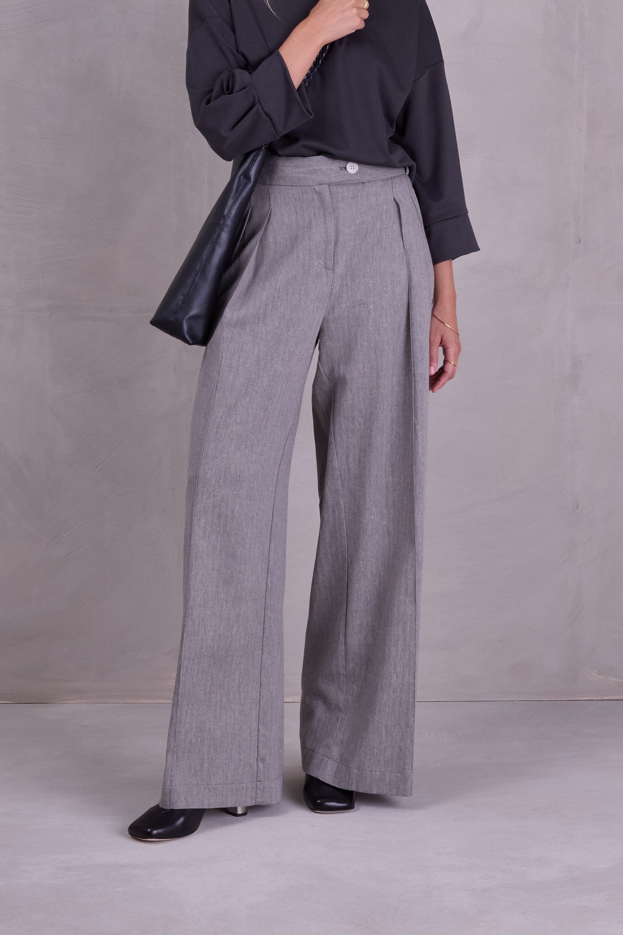 Cezar broek in steel grey herringbone