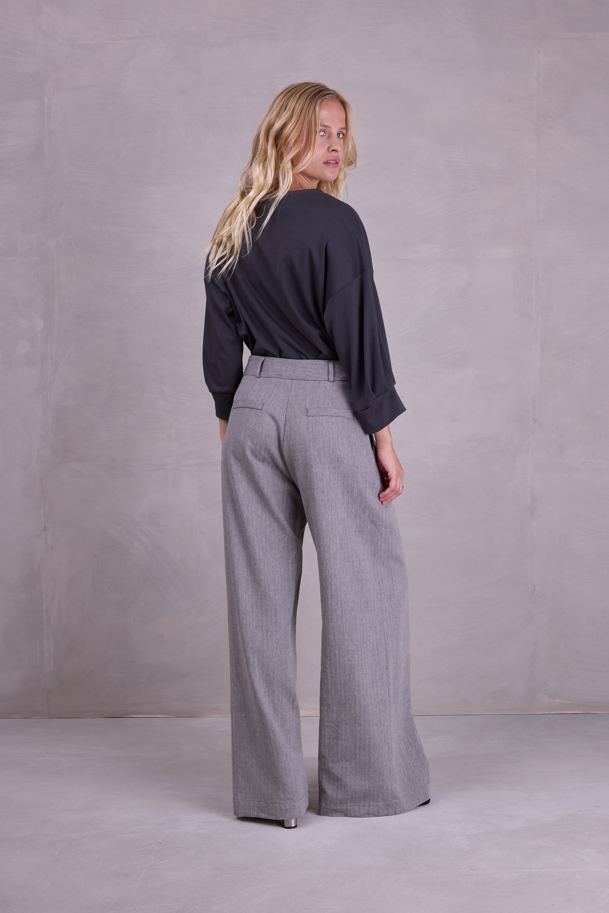 Cezar broek in steel grey herringbone
