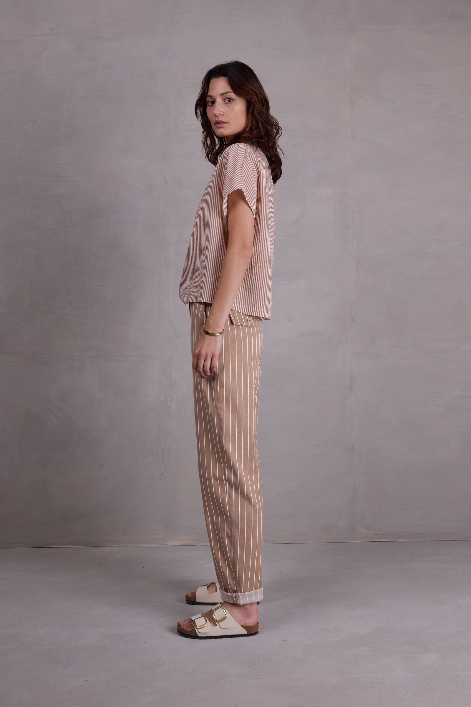 Fannie trousers in mokka stripes