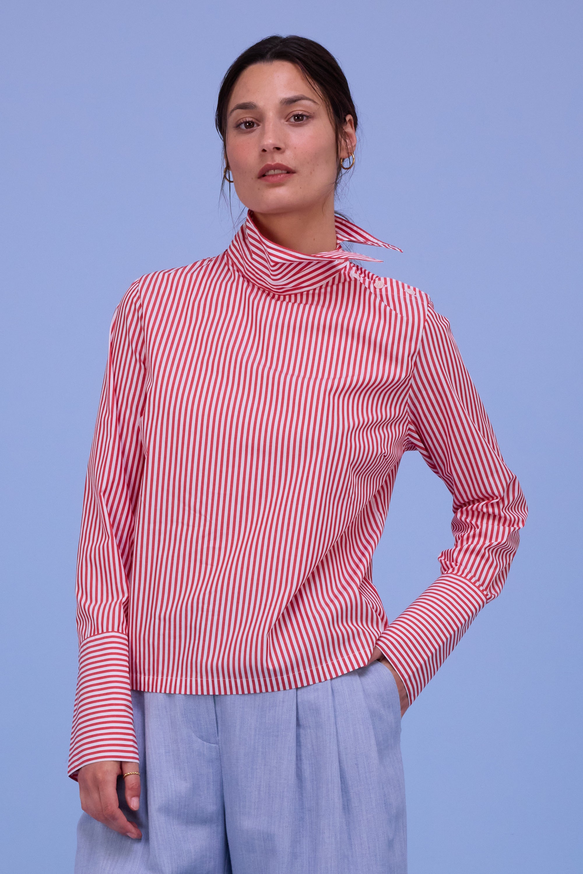 Halle blouse in red stripes