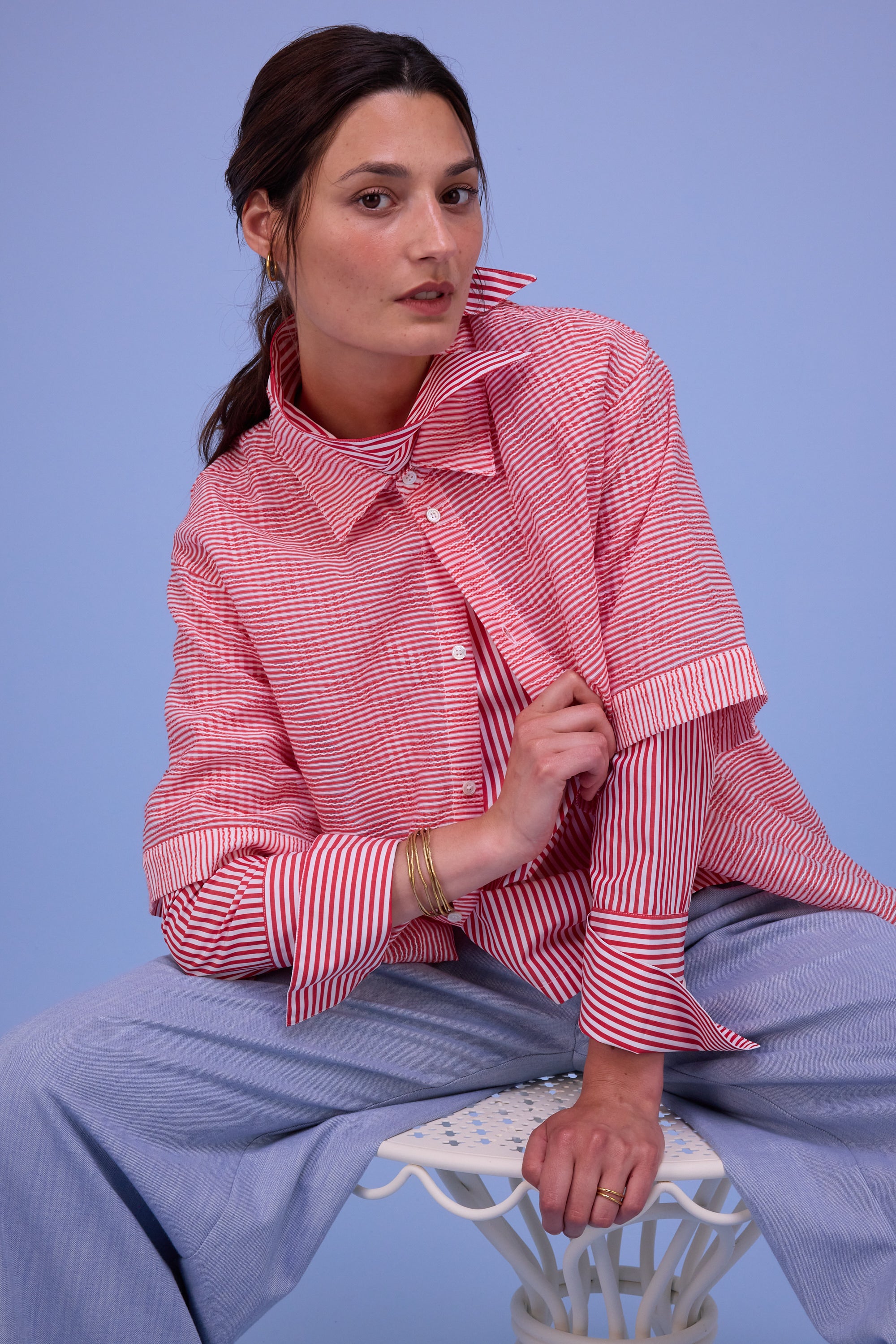 Halle blouse in red stripes