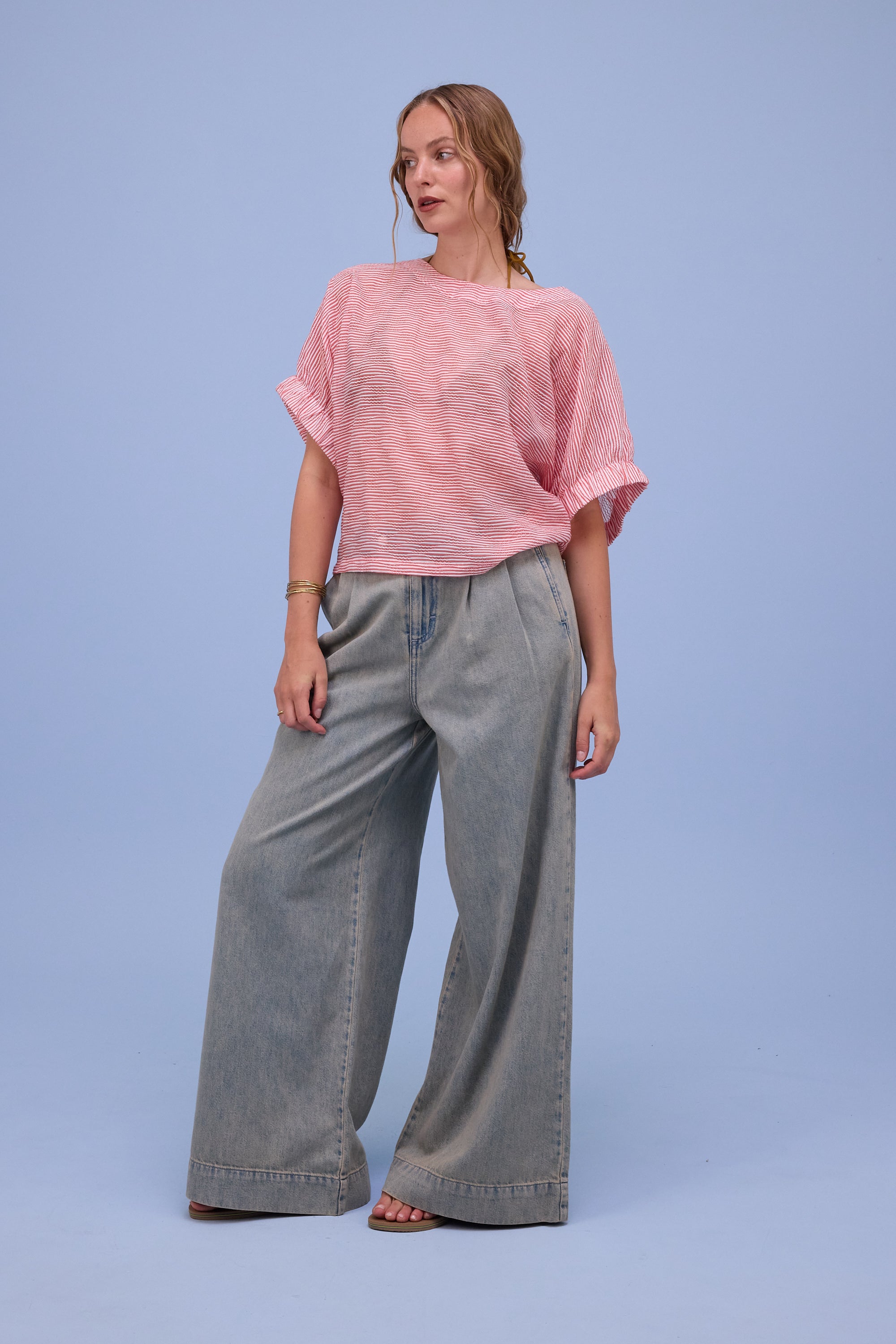 Geraldine blouse in transparent red stripes