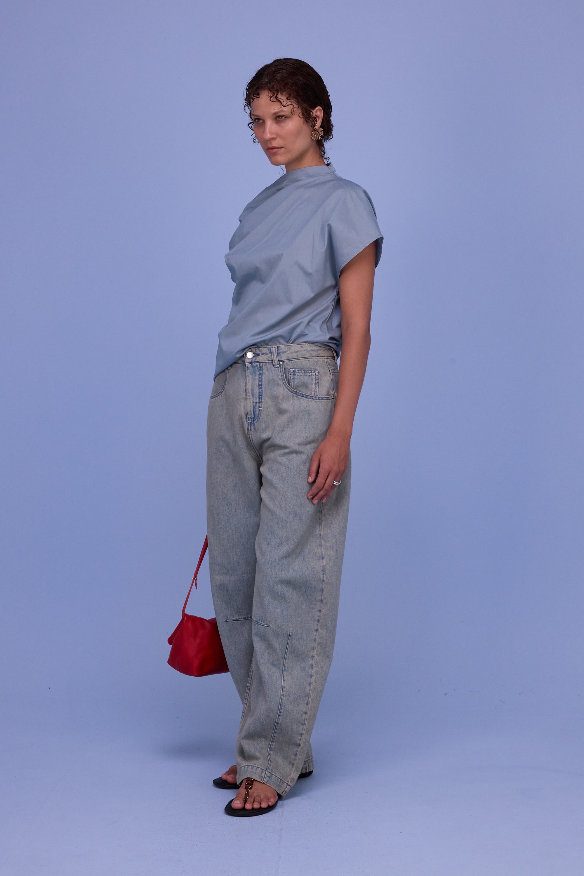 Feline top in dusk blue