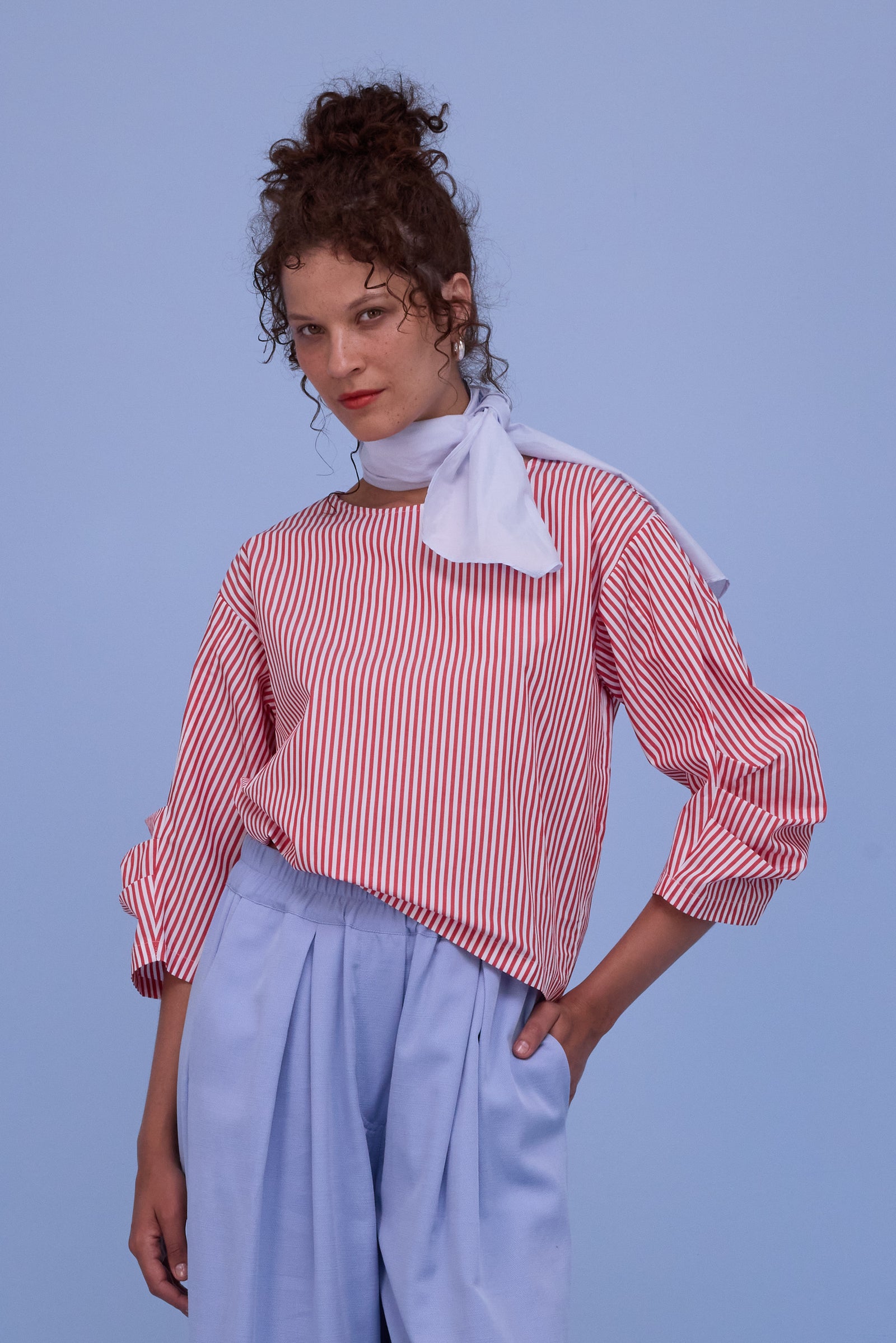 Camille blouse in red stripes