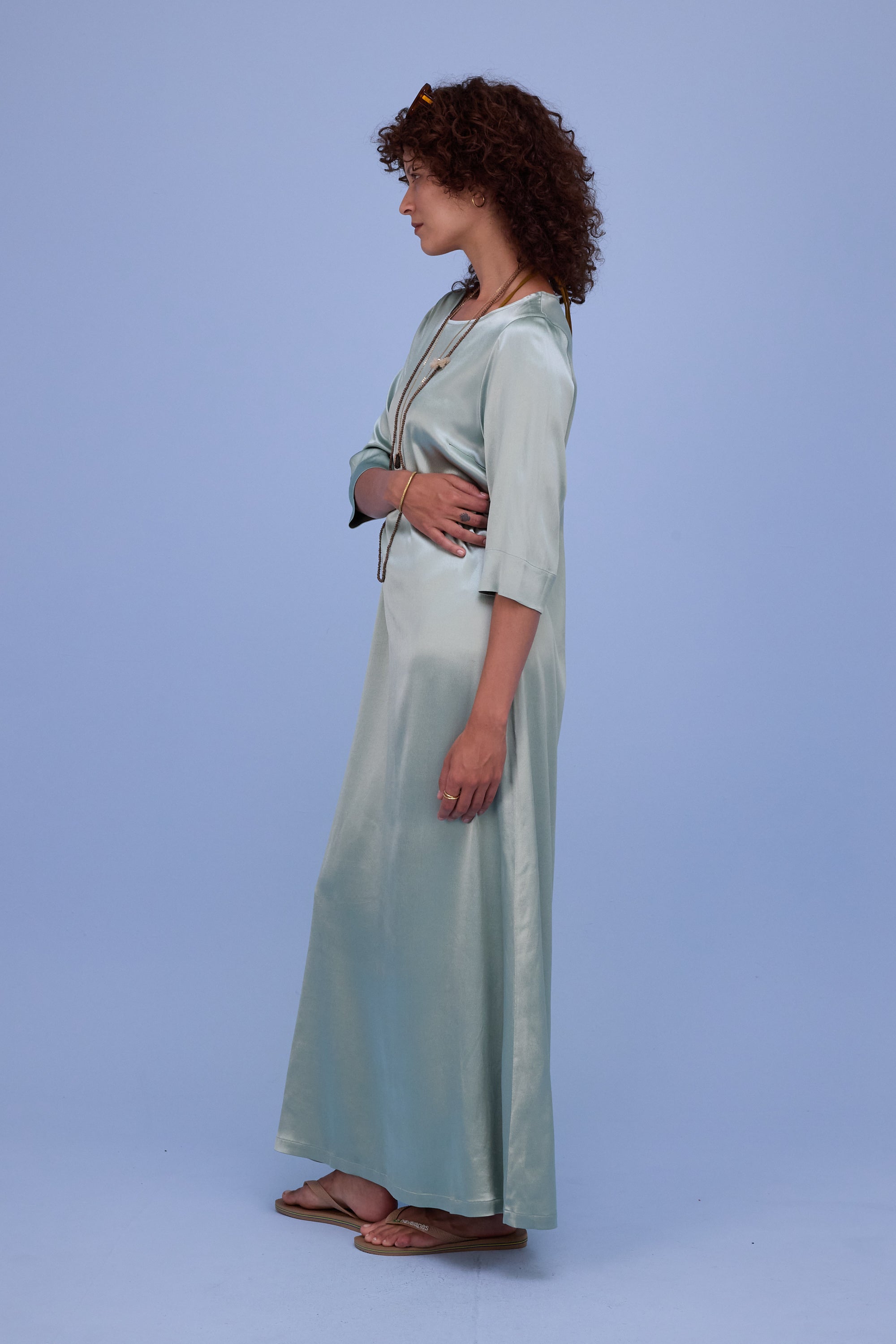 Francine dress in shiny aloe