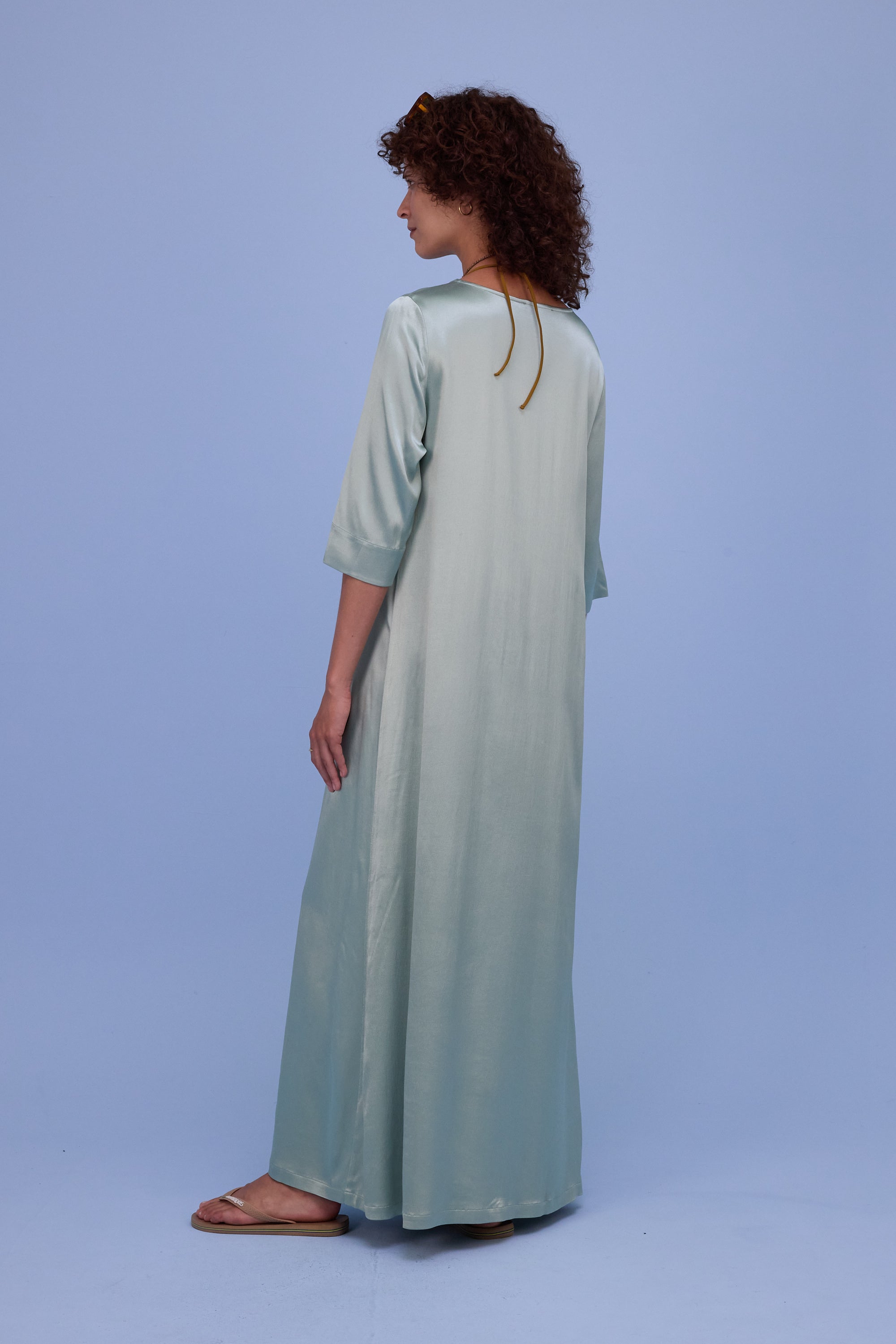 Francine dress in shiny aloe