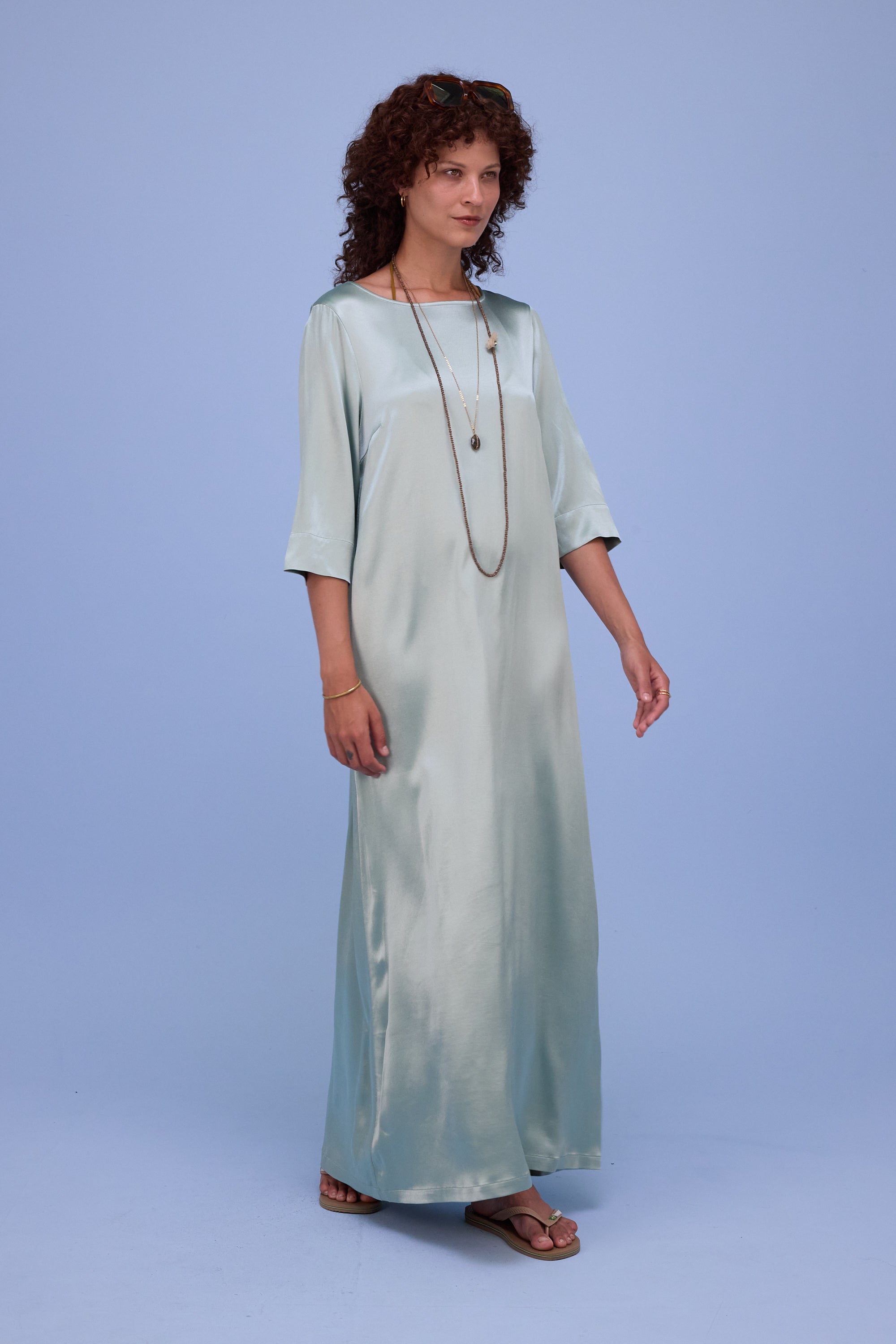 Francine dress in shiny aloe
