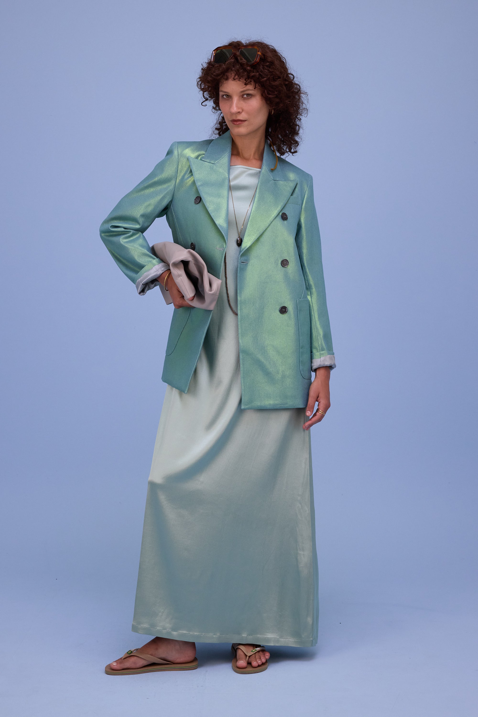 Francine dress in shiny aloe