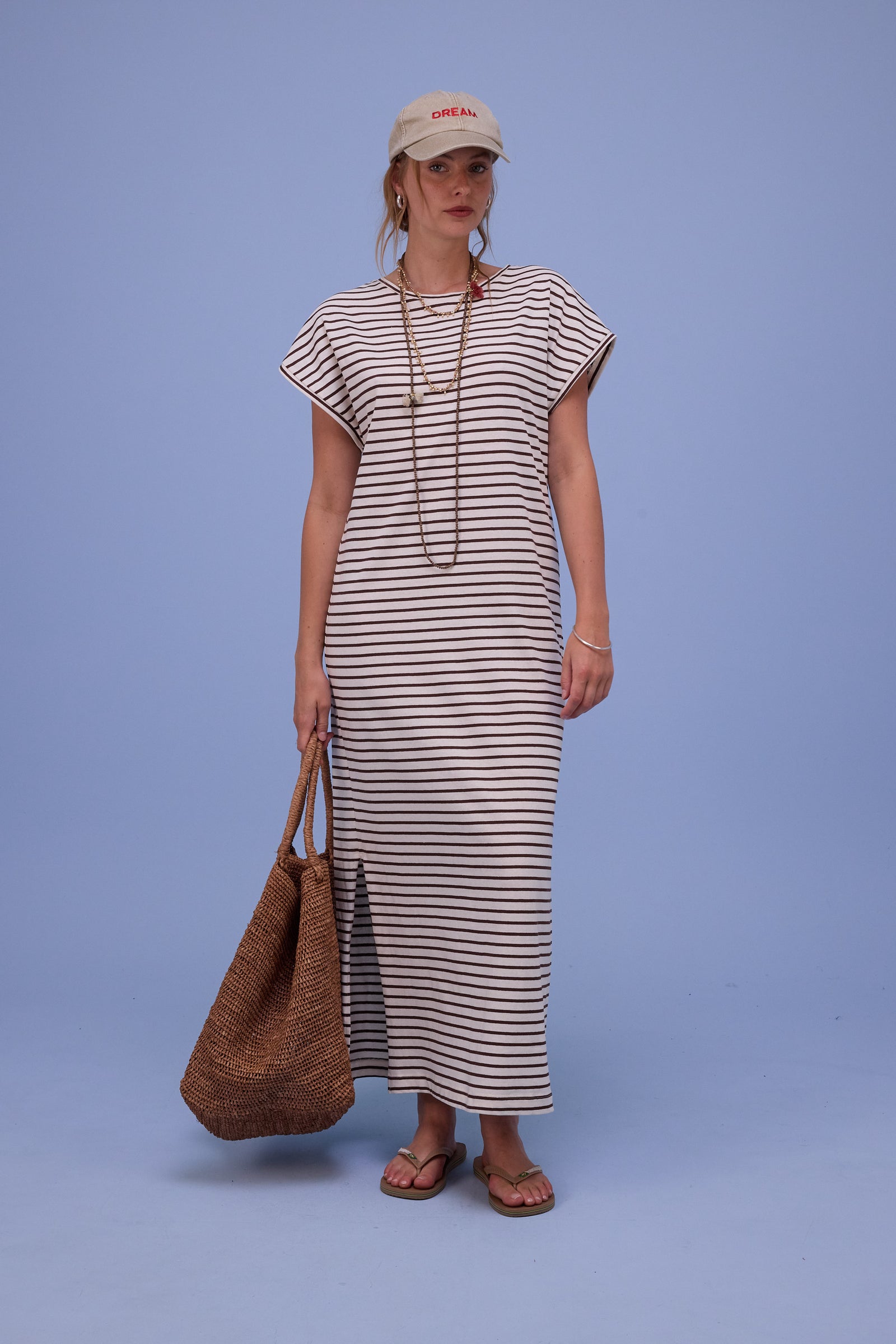 Denise dress in brown breton stripes