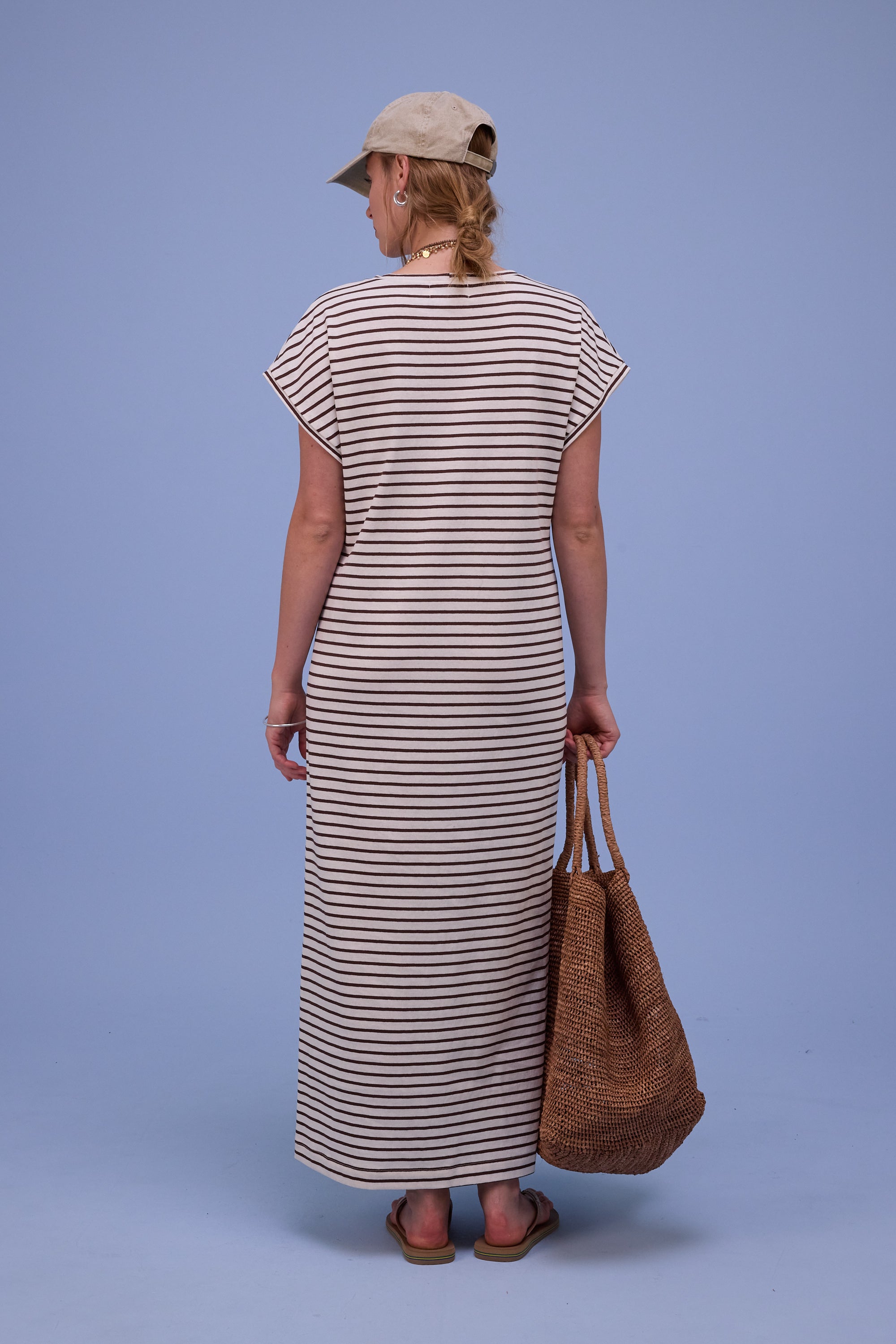 Denise jurk in brown breton stripes