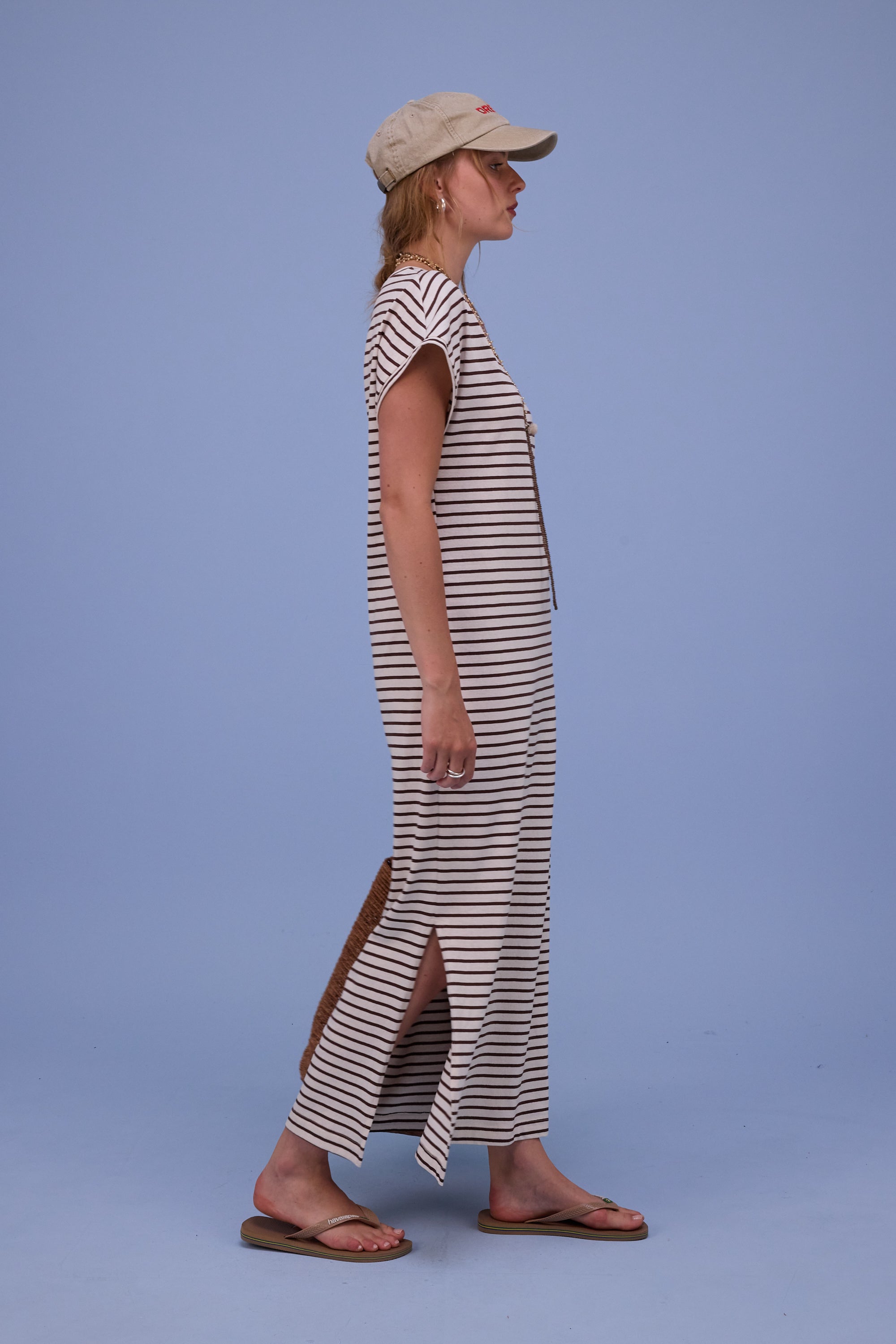 Denise jurk in brown breton stripes