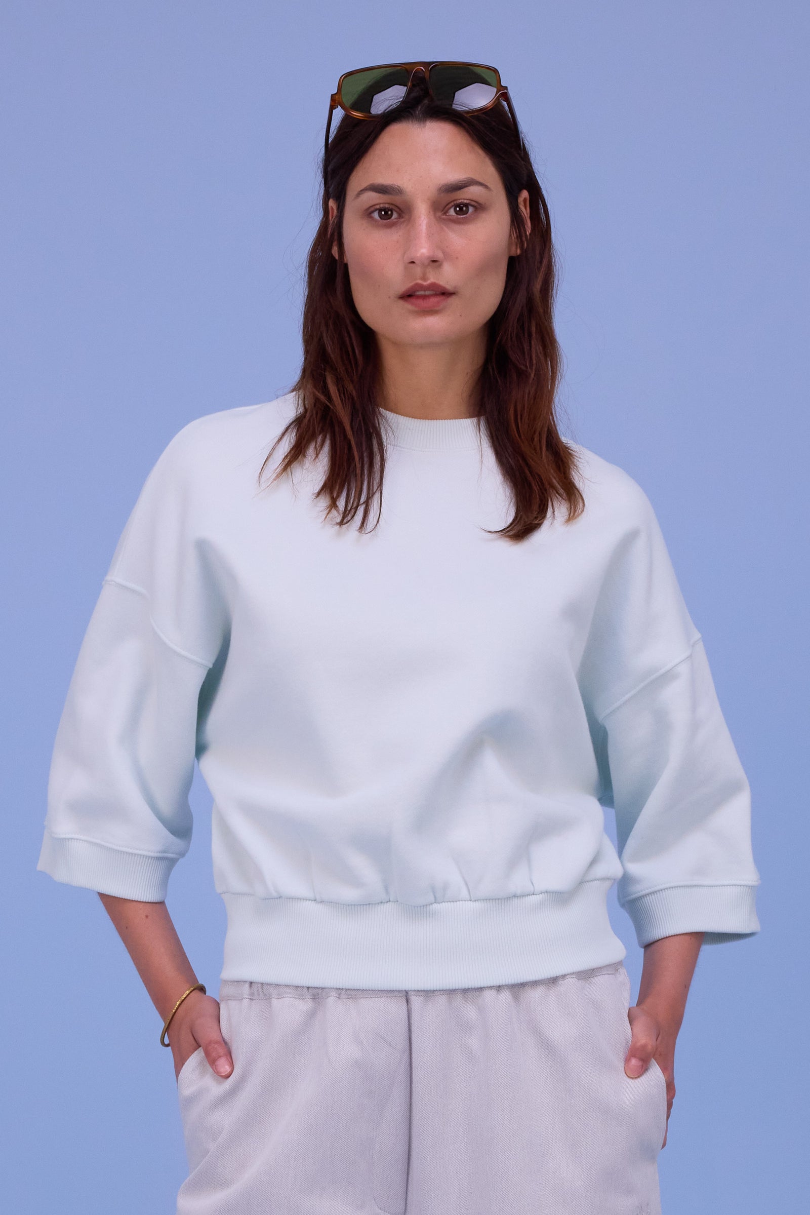 Hibiscus sweater in ice blue