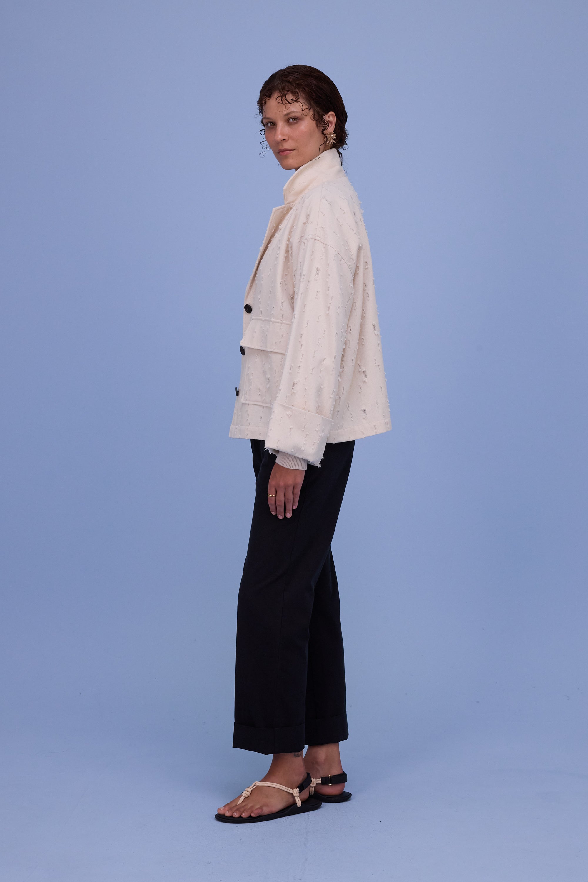 Helder jacket in ecru ripped cotton