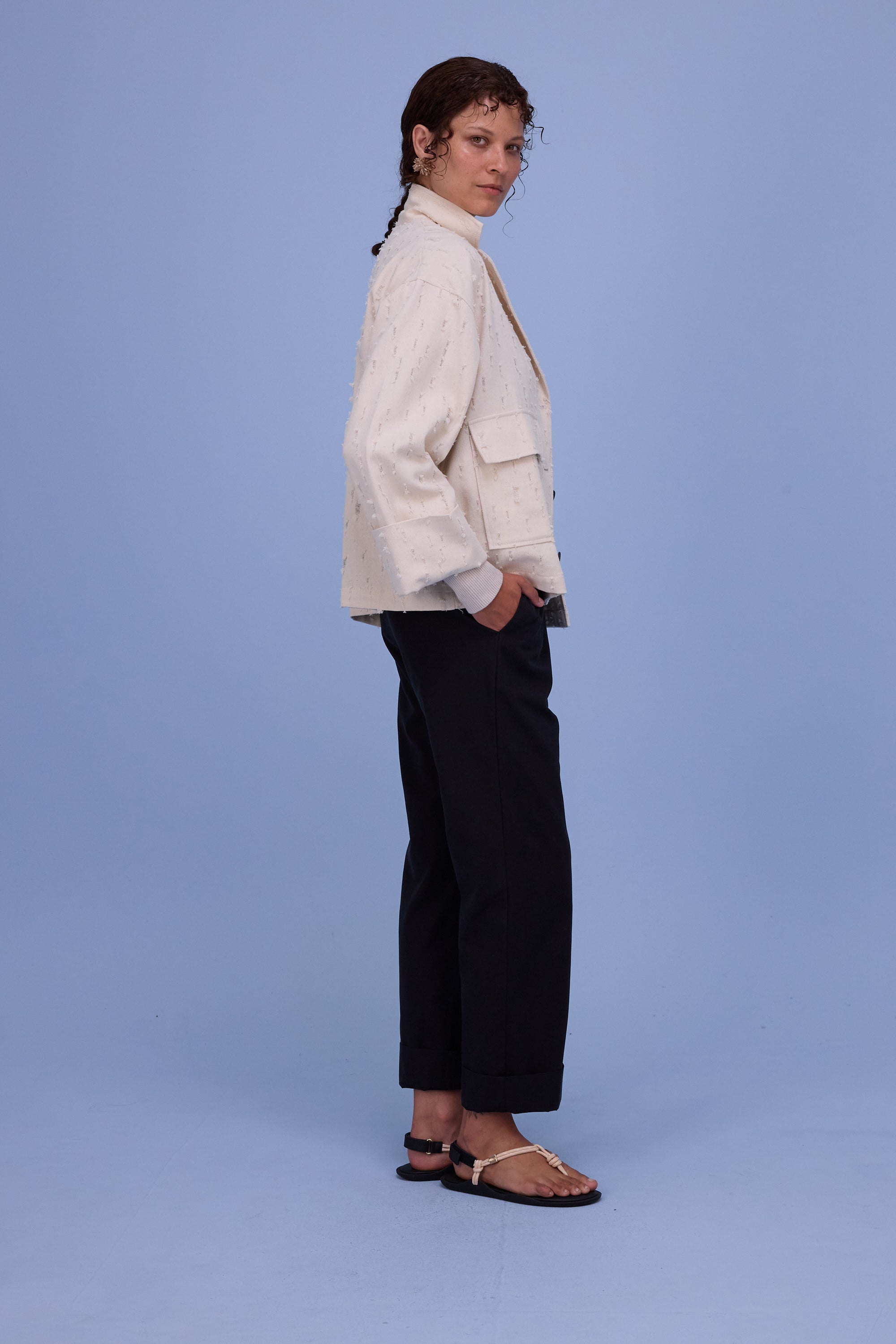 Helder jacket in ecru ripped cotton