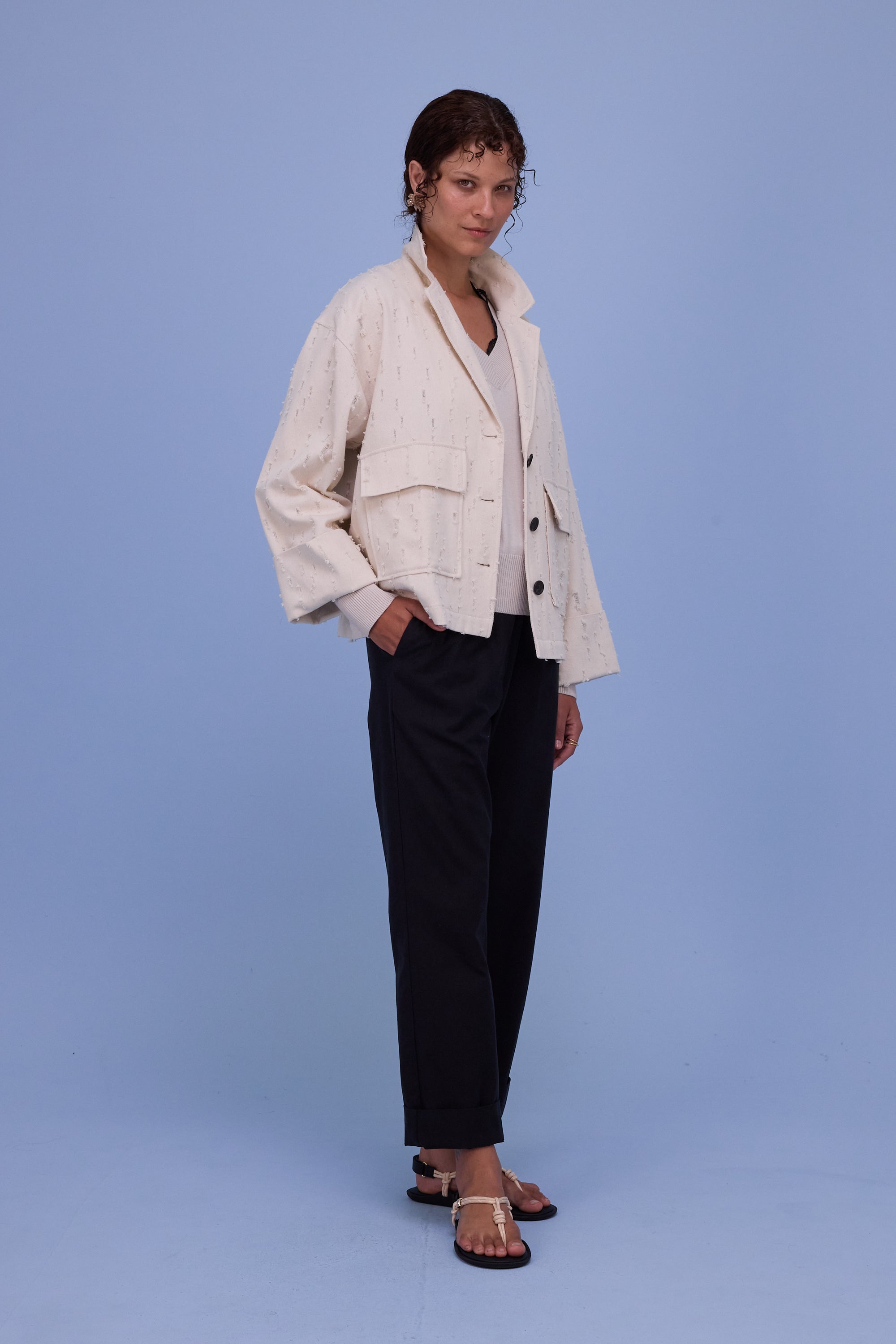 Helder jacket in ecru ripped cotton