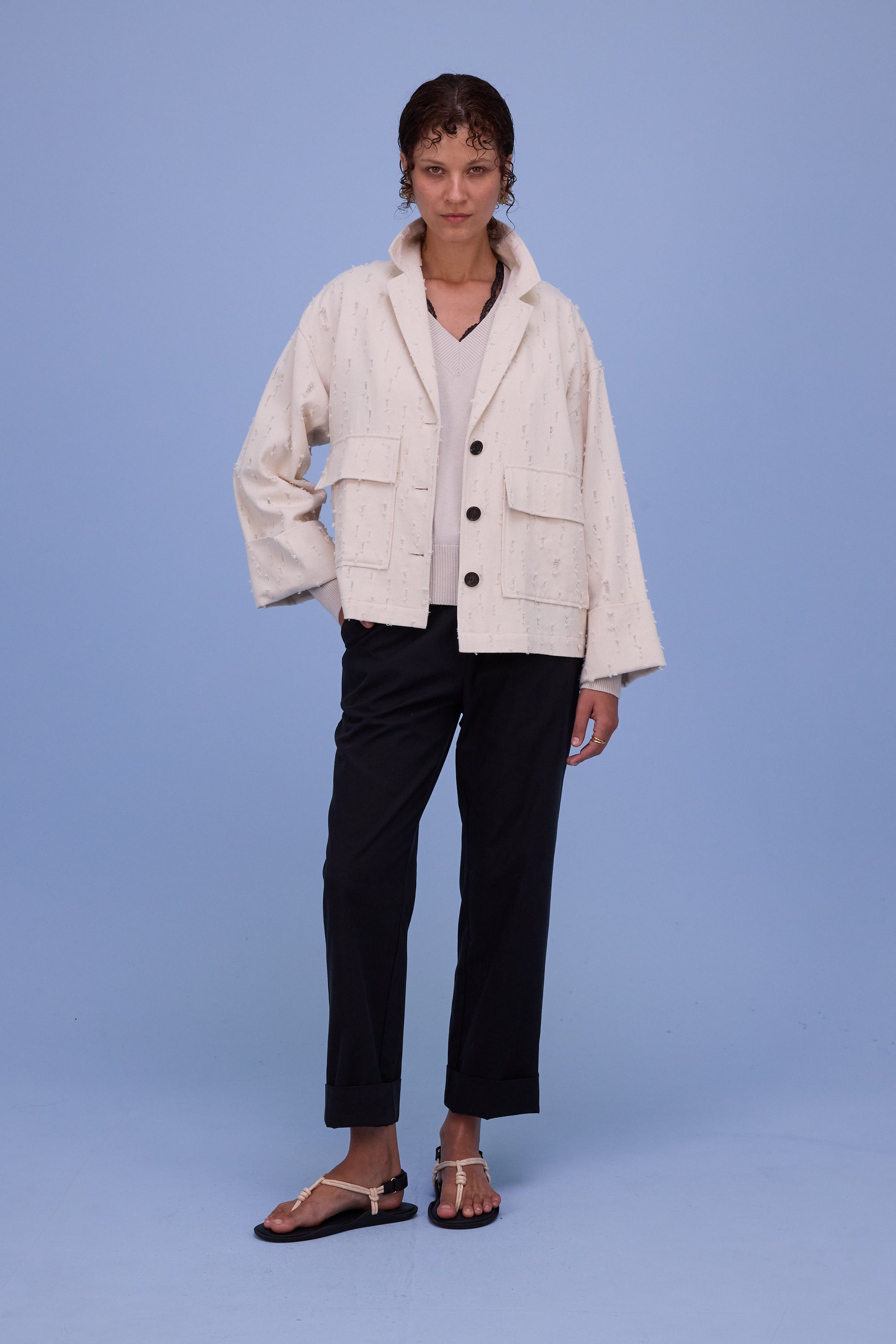 Helder jacket in ecru ripped cotton