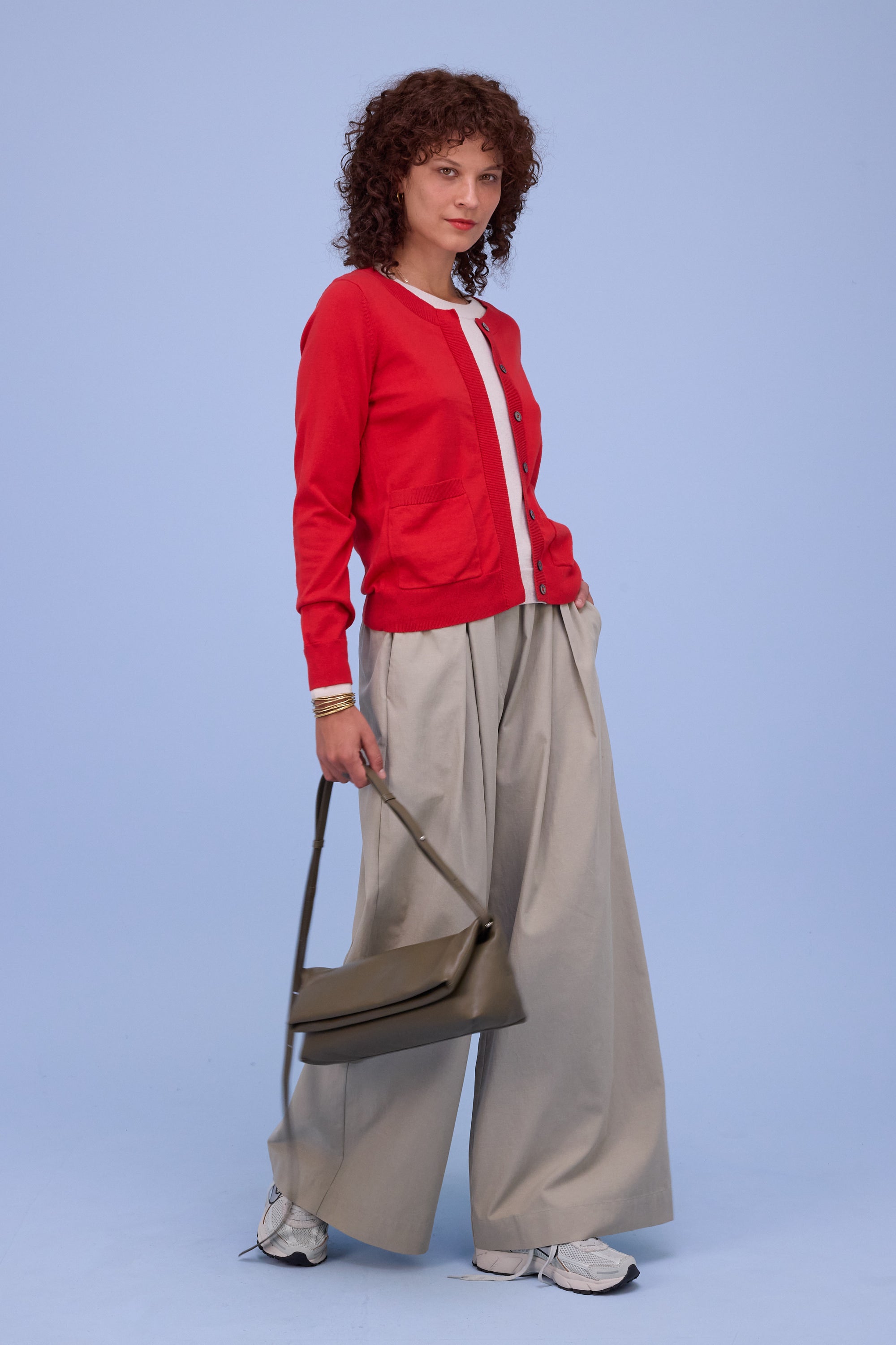 Hanoi semi-cardigan in coral red/almond