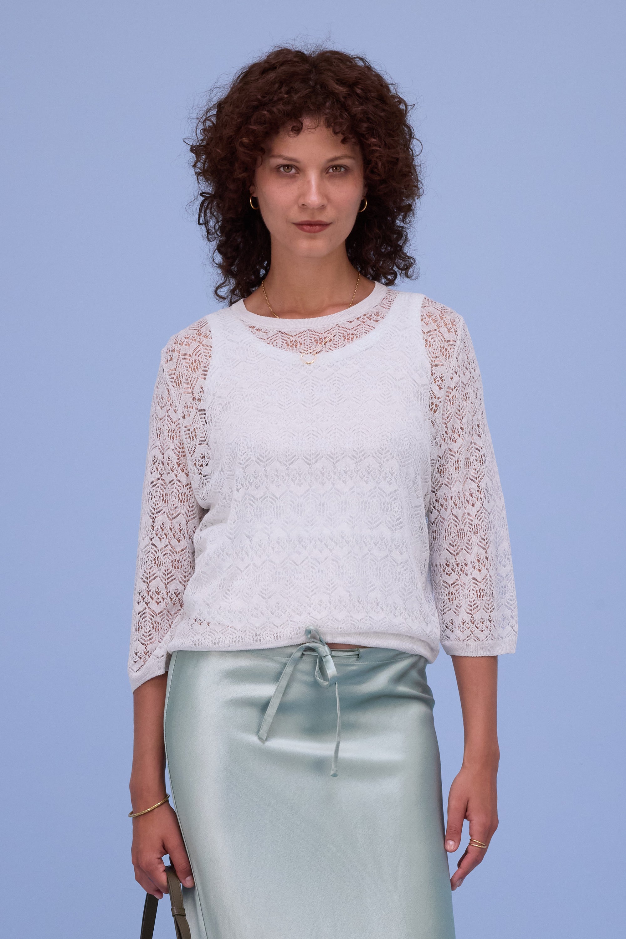 Hekinan lace jumper in white chiné