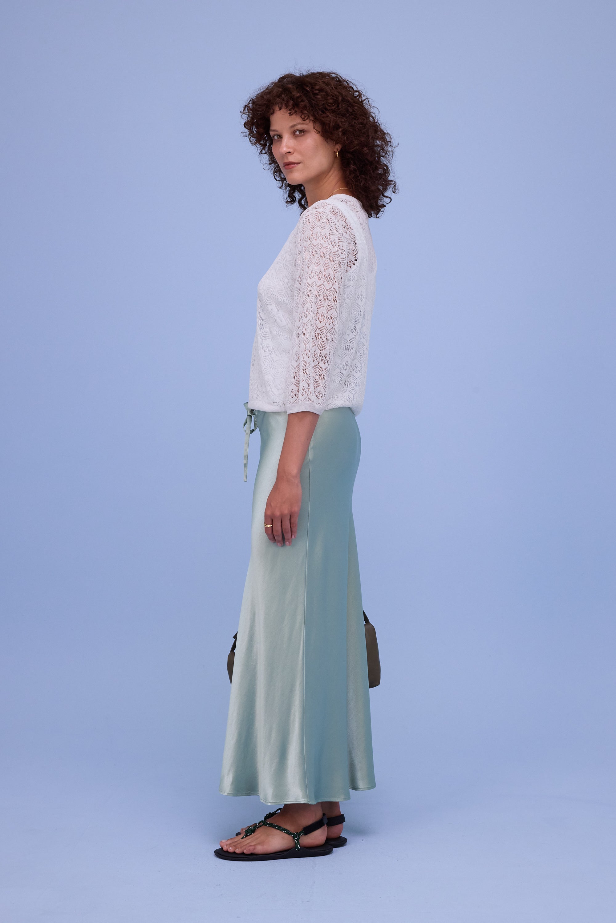 Hekinan lace jumper in white chiné