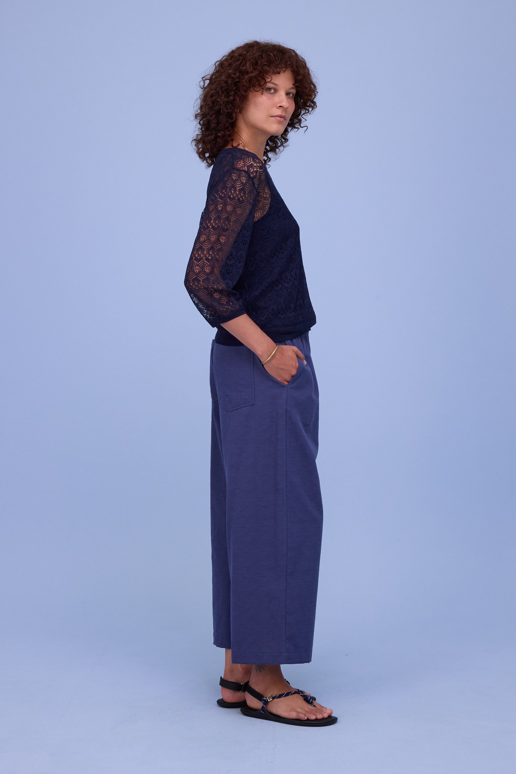 Hekinan lace jumper in dark navy