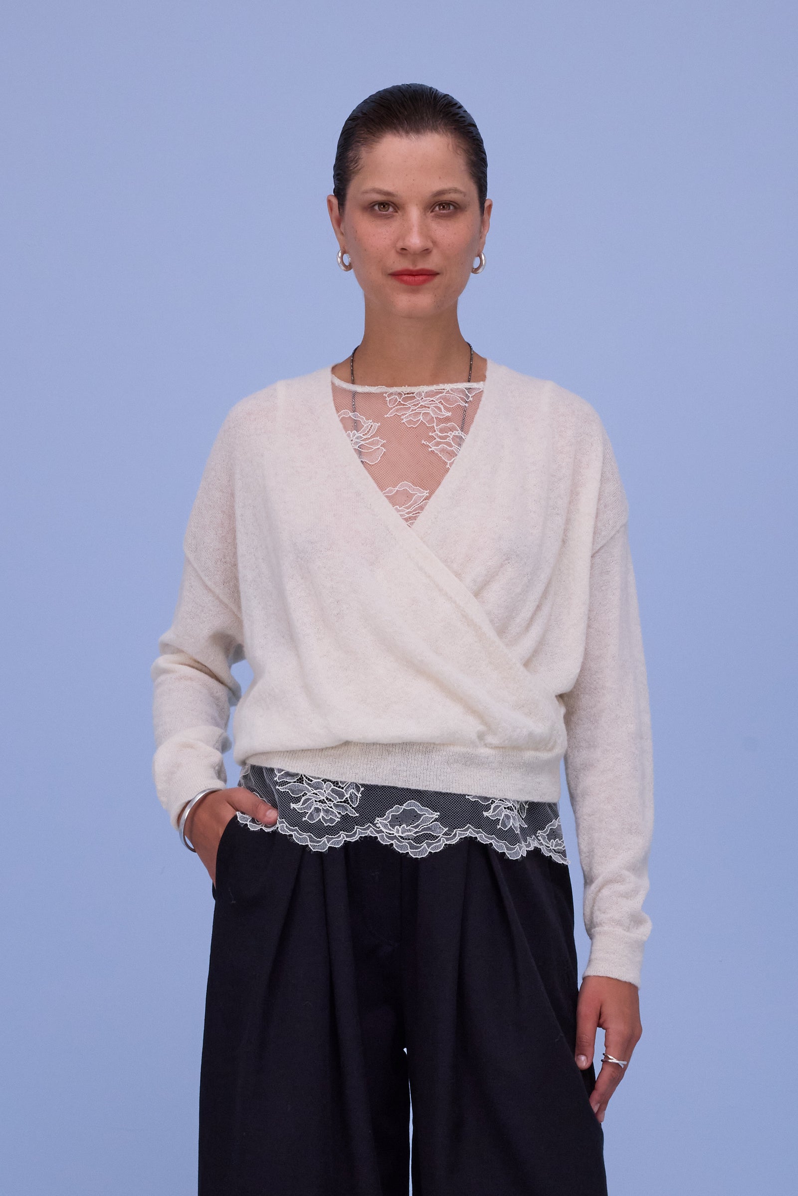 Huacho wrap sweater in off-white