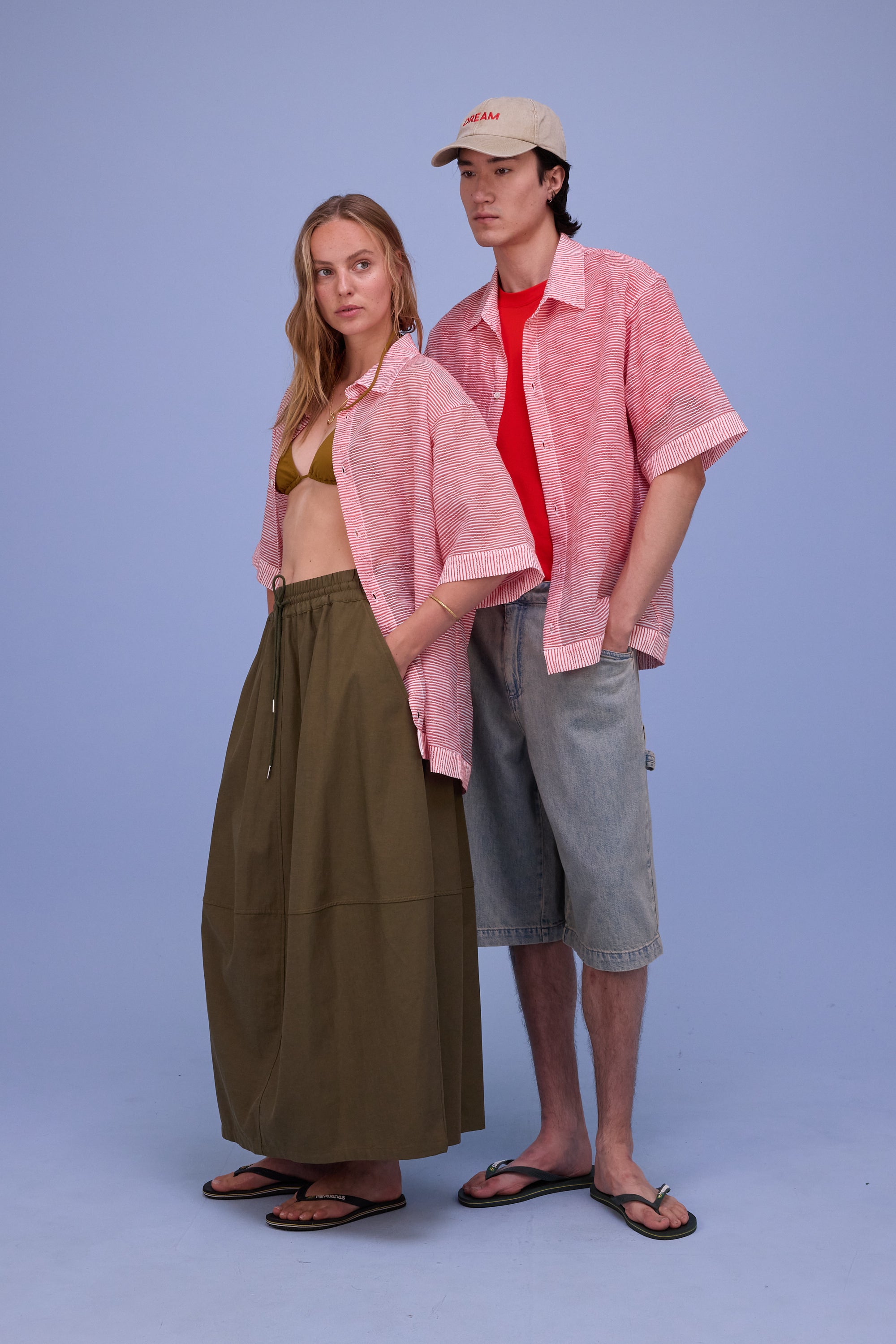 Hensley shirt in red transparant stripes