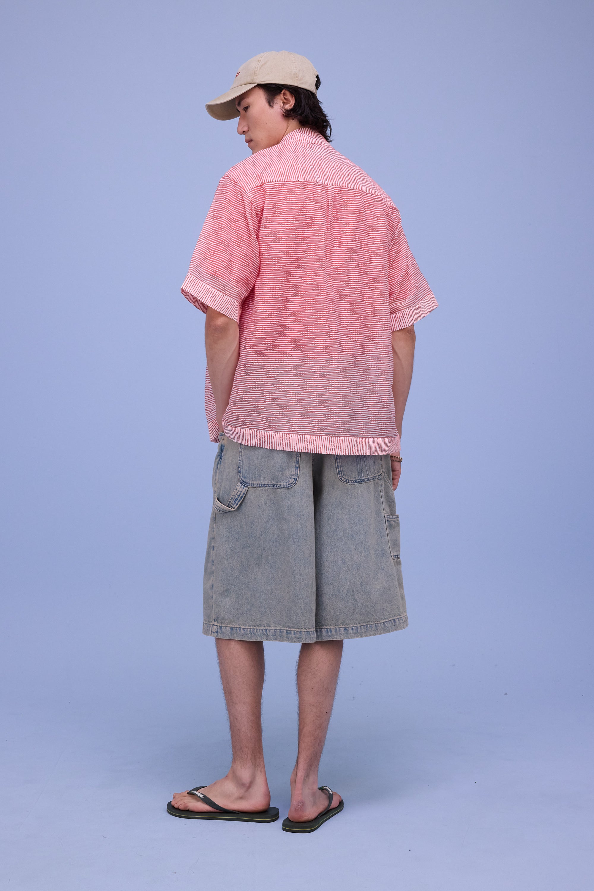 Hensley shirt in red transparant stripes