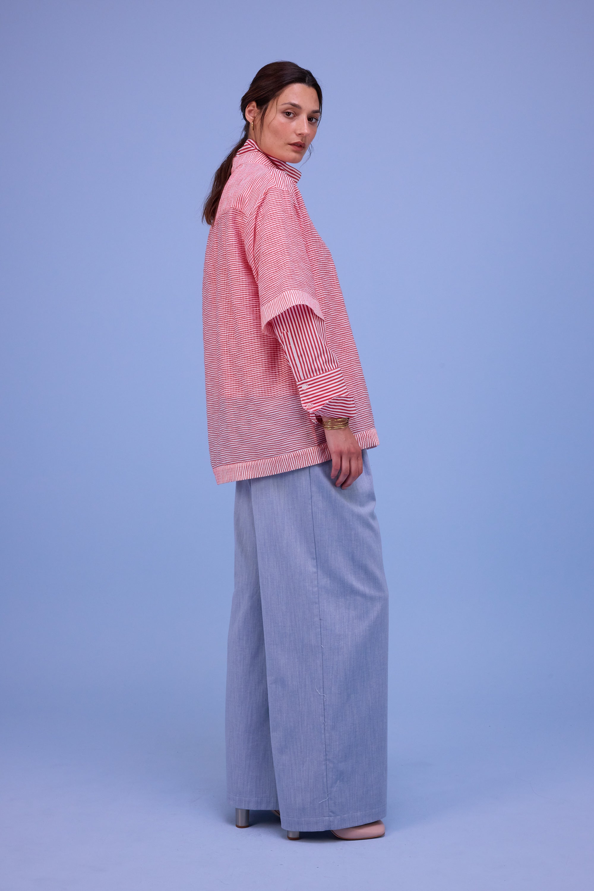 Hensley shirt in red transparant stripes