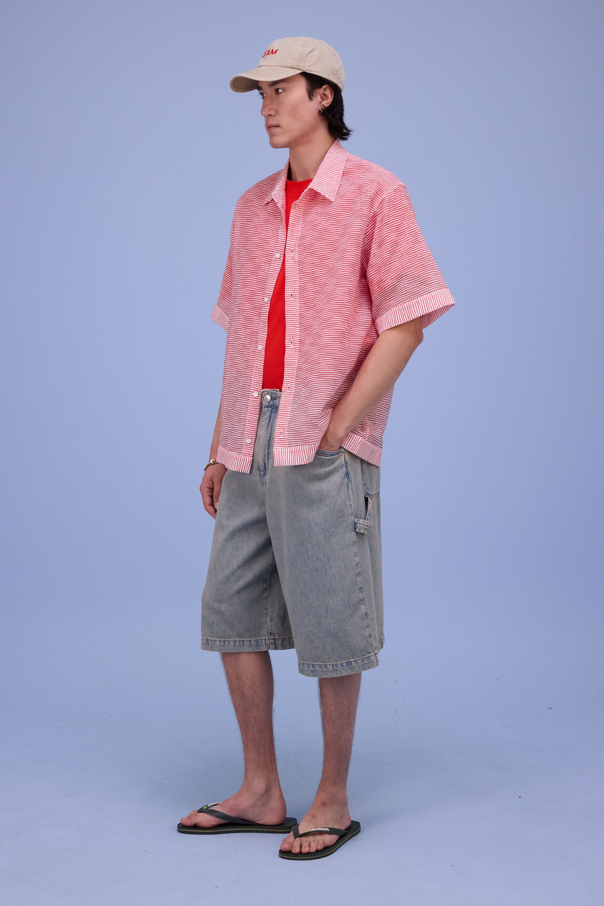 Hensley shirt in red transparant stripes