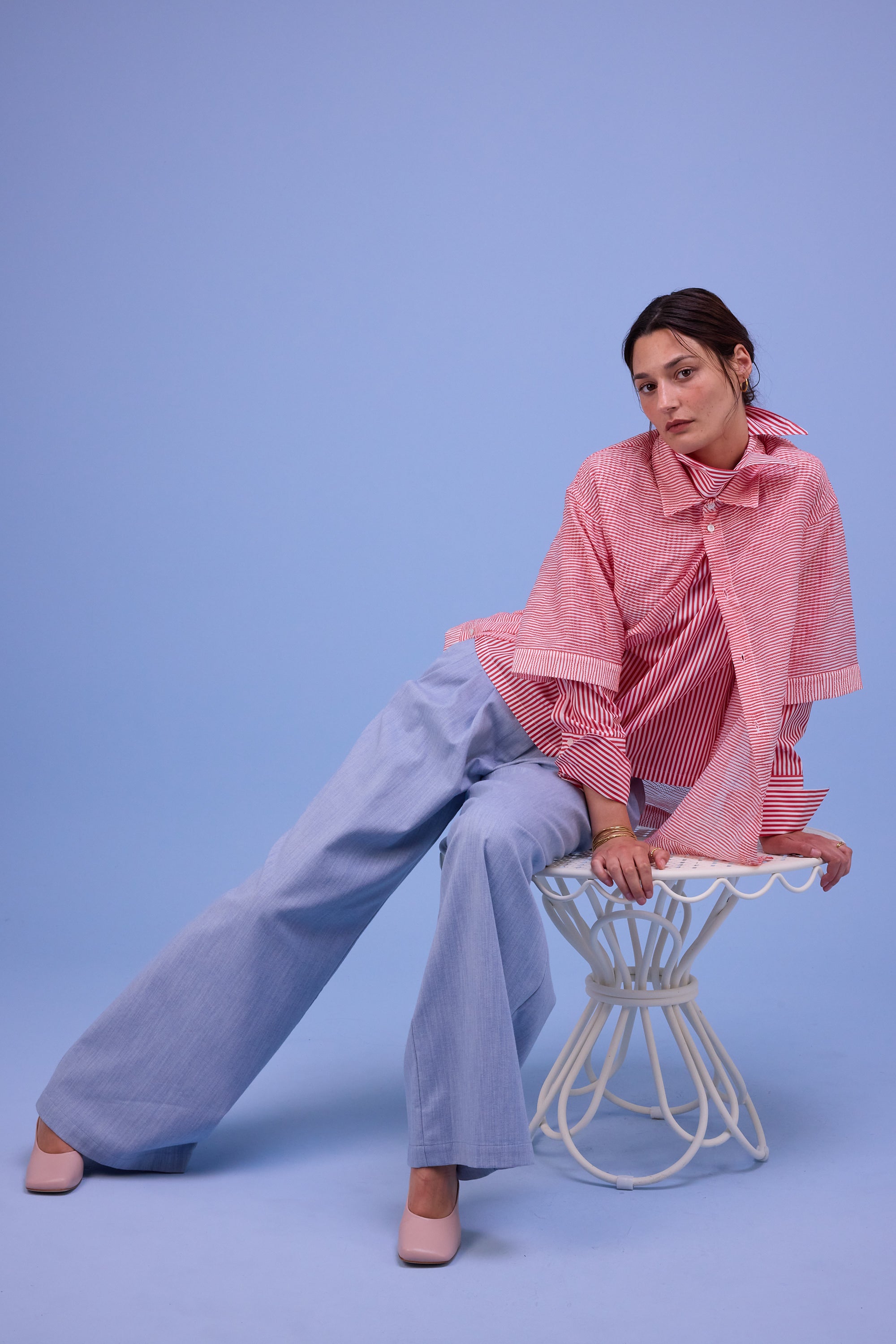 Hensley shirt in red transparant stripes