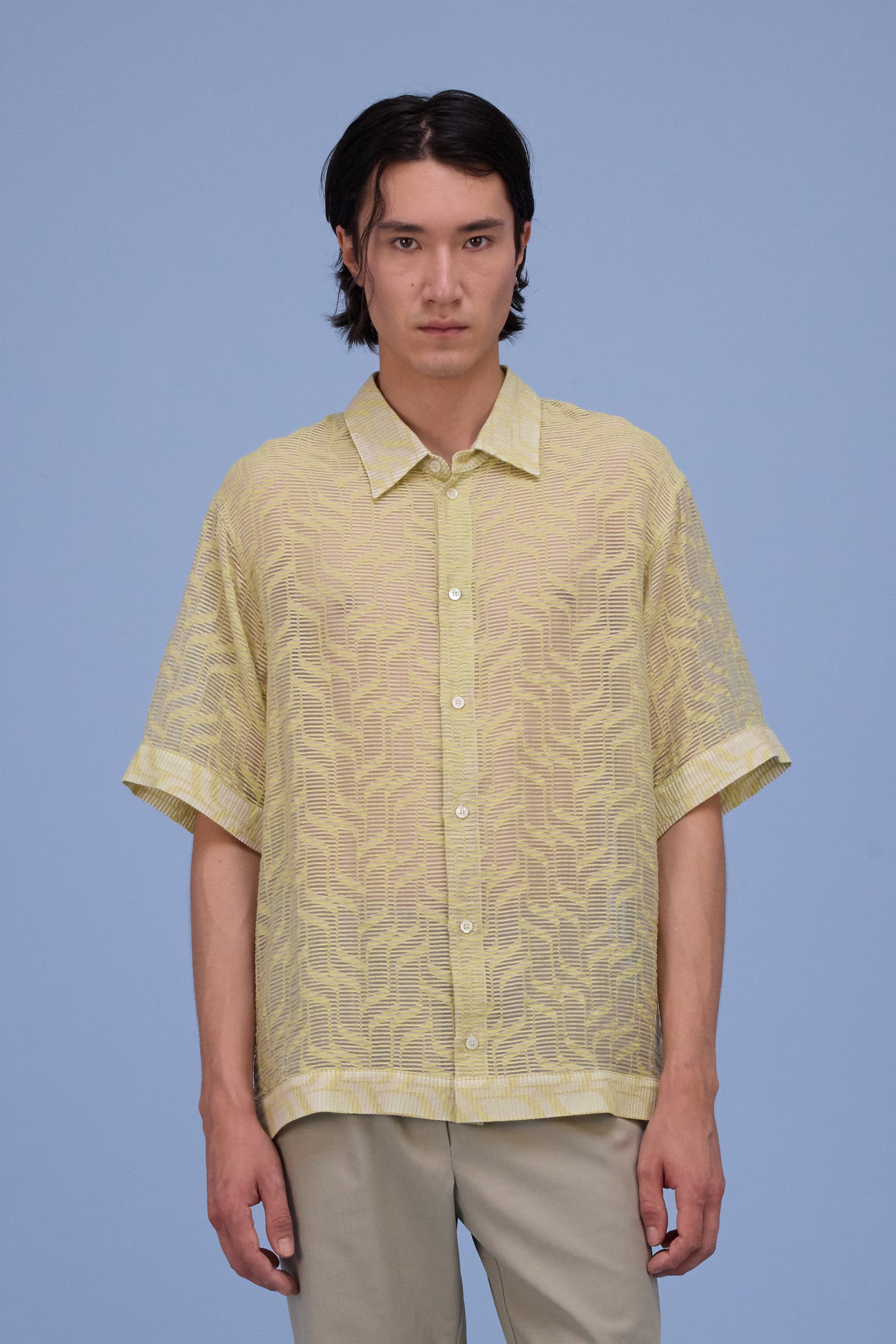 Hensley shirt in transparant stripes lime