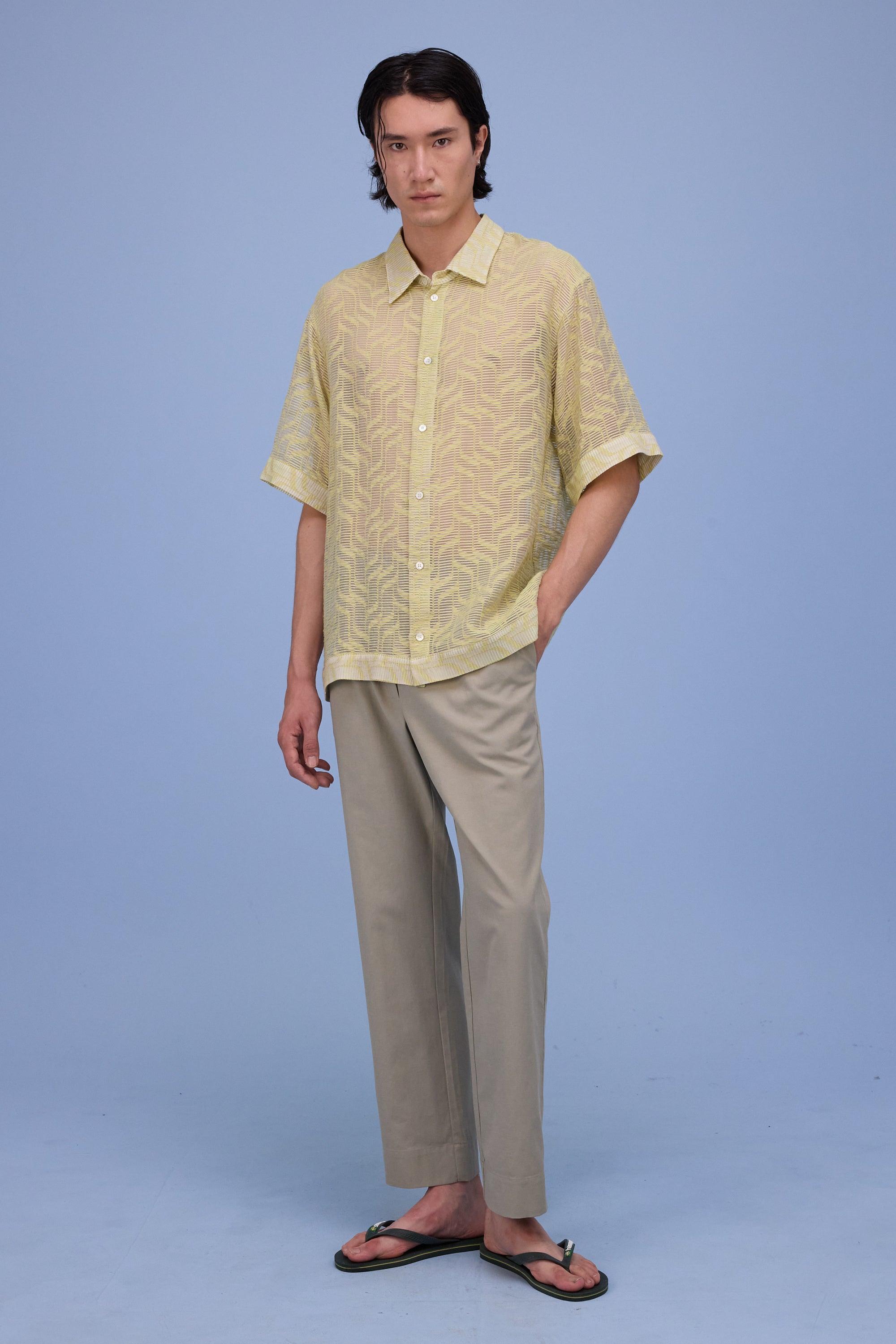 Hensley shirt in transparant stripes lime