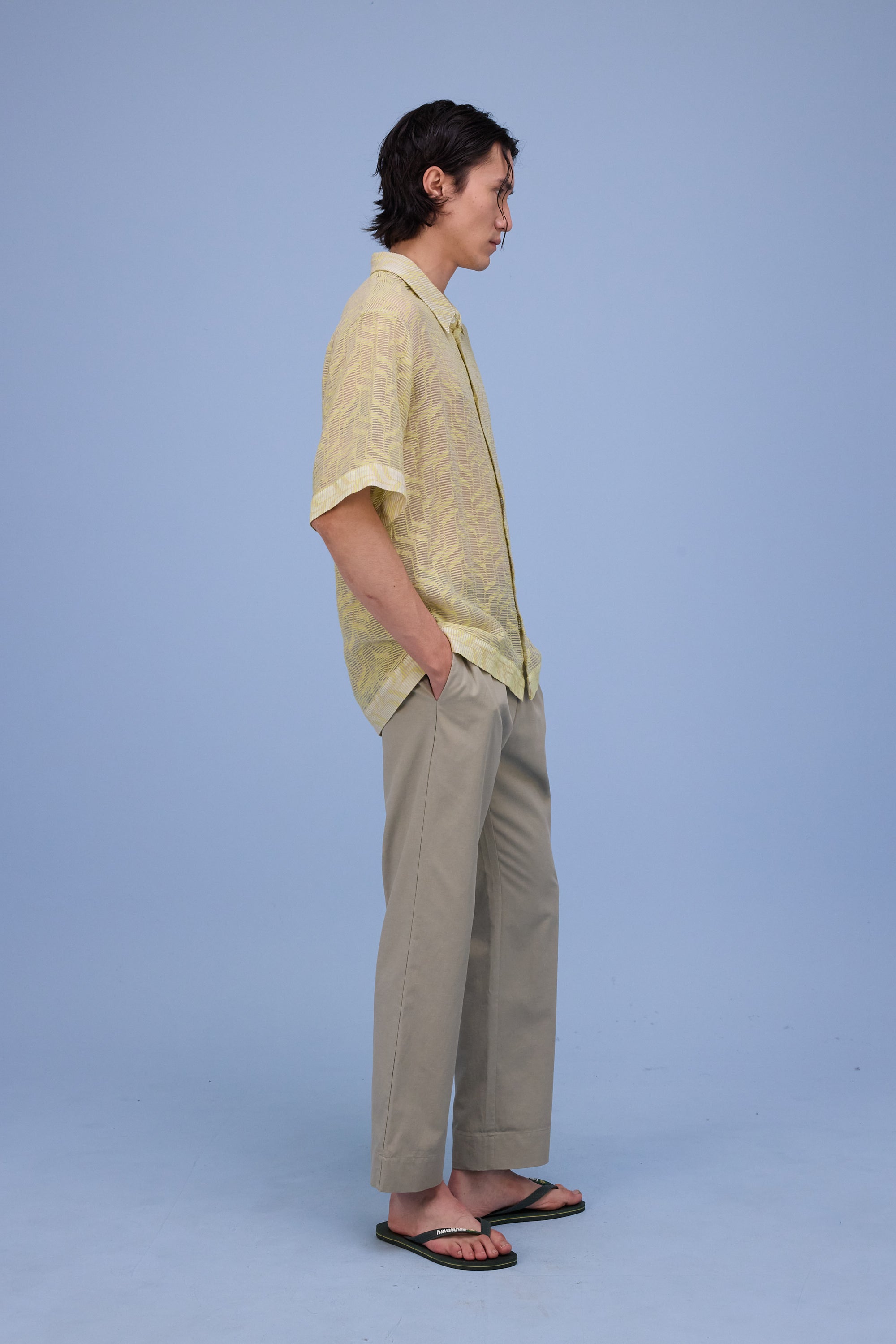 Hensley shirt in transparant stripes lime