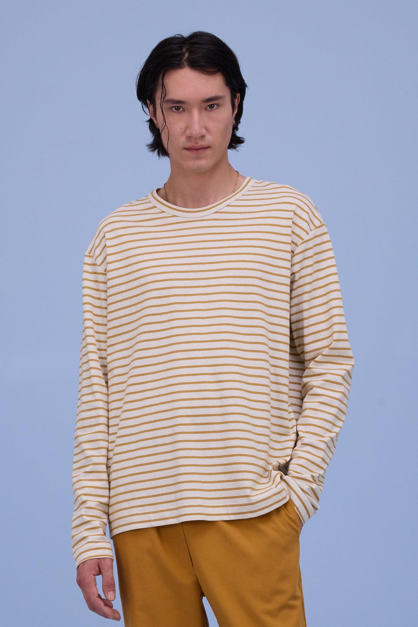 Geoff T-shirt in mustard breton stripes 