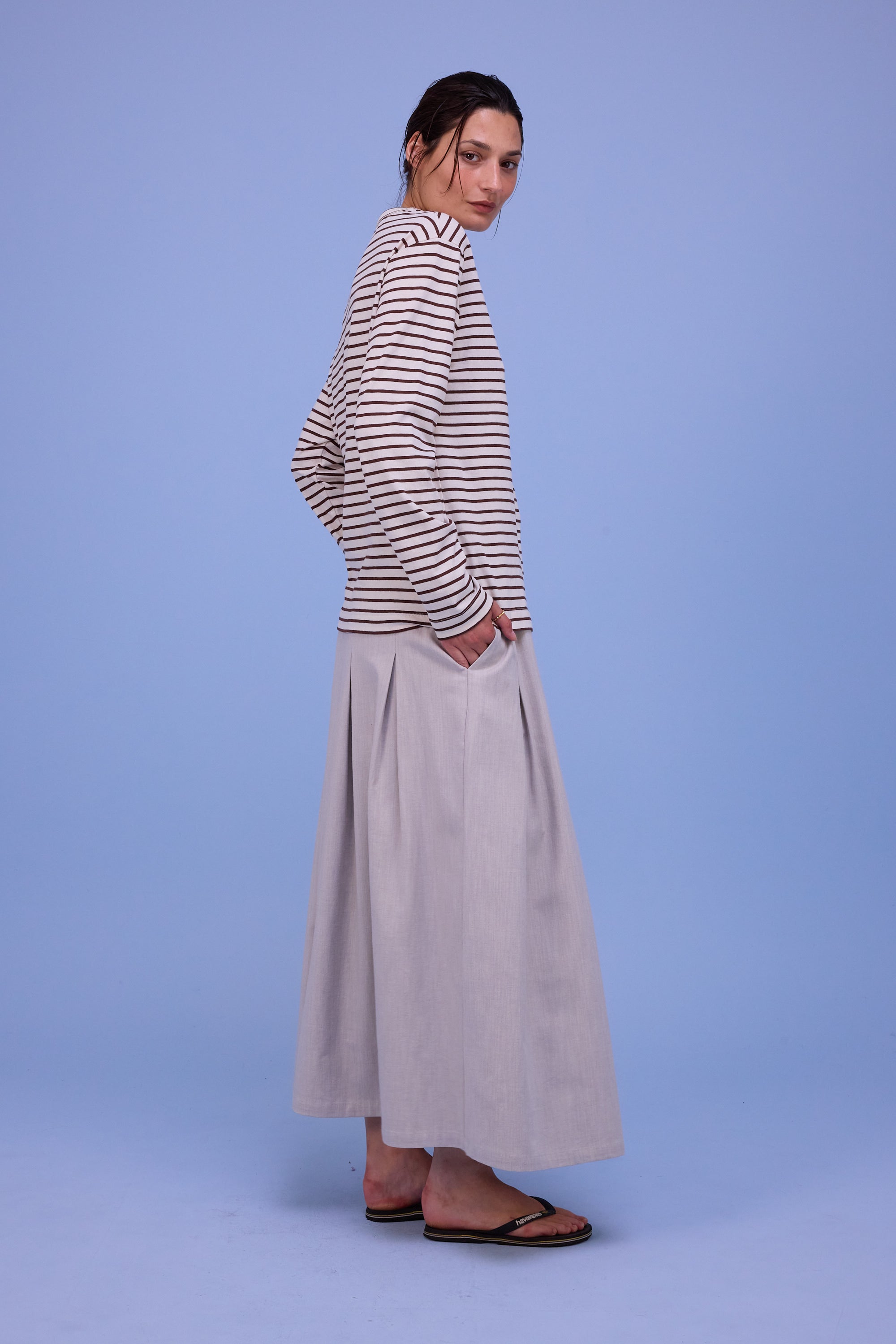 Geoff T-shirt in brown breton stripes 