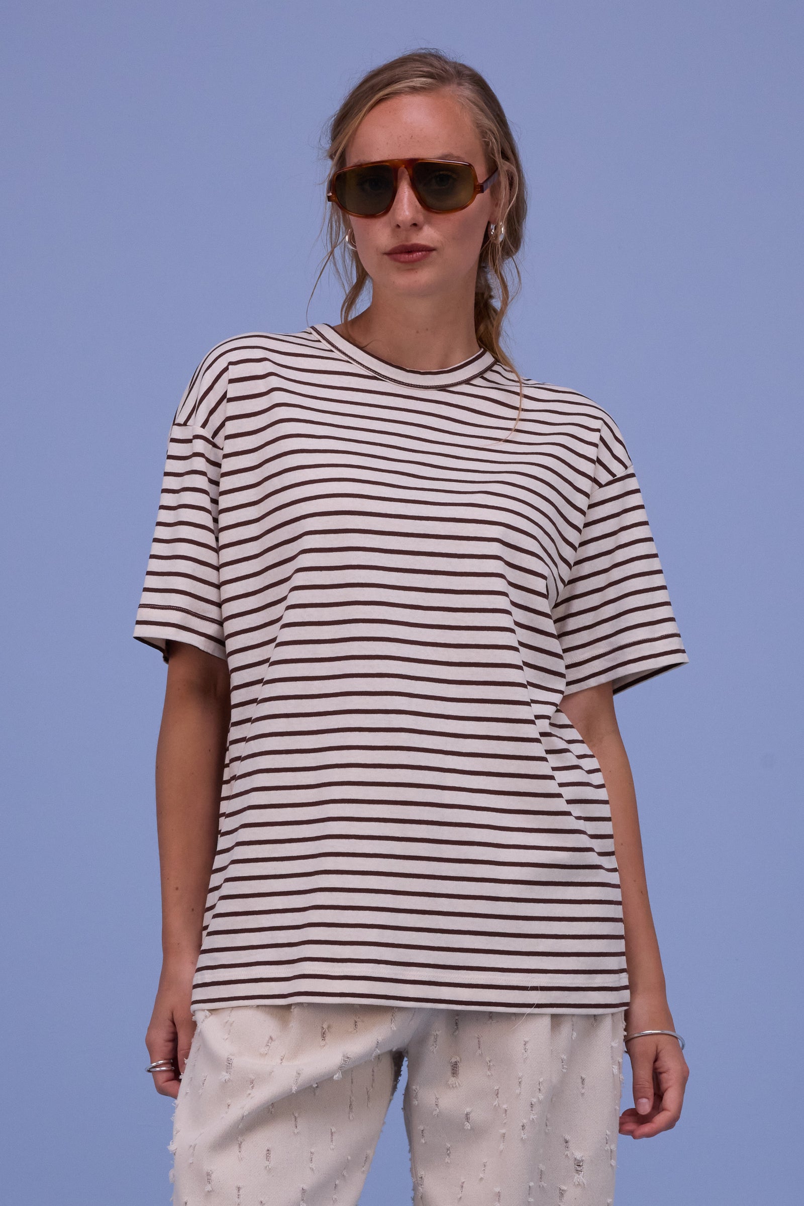 Harrison t-shirt in brown breton stripes