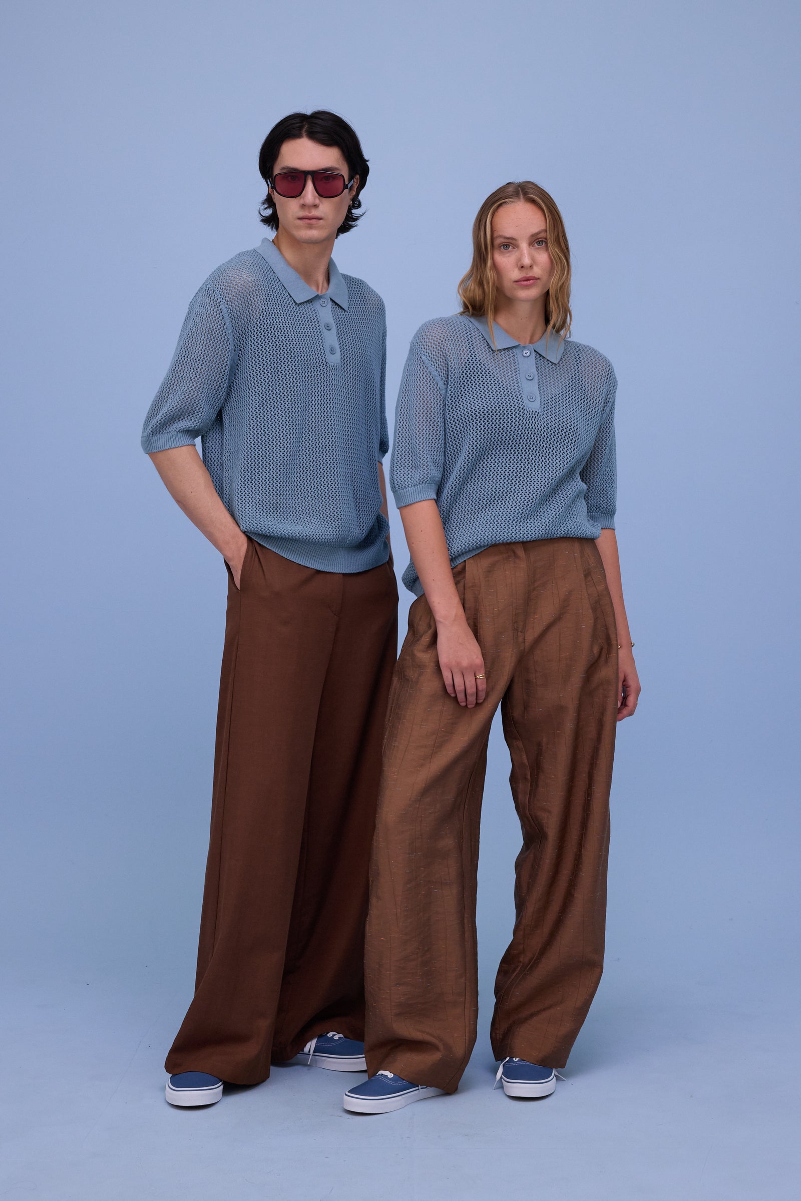 Hokkaido knitted polo in dusk blue