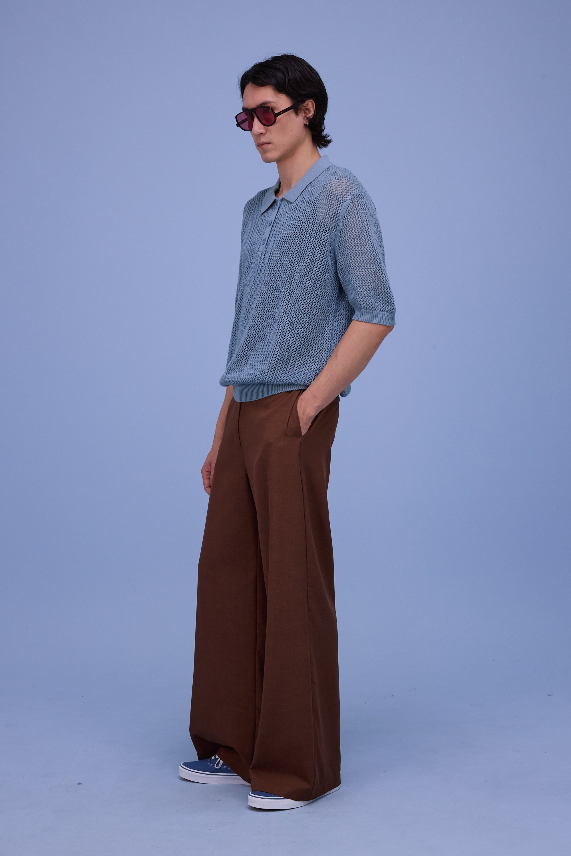 Hokkaido knitted polo in dusk blue